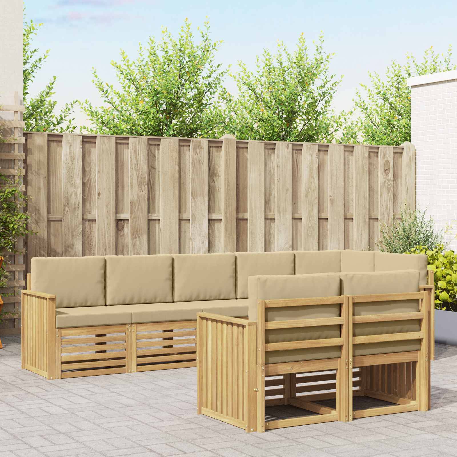 vidaXL Outdoor-Sofagarnitur 8 pcs Weiß und Beige 306 x 128,5 x 73 cm