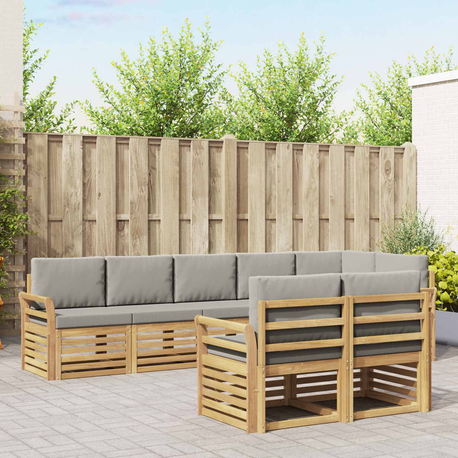vidaXL Outdoor-Sofagarnitur 8 pcs Weiß und Hellgrau