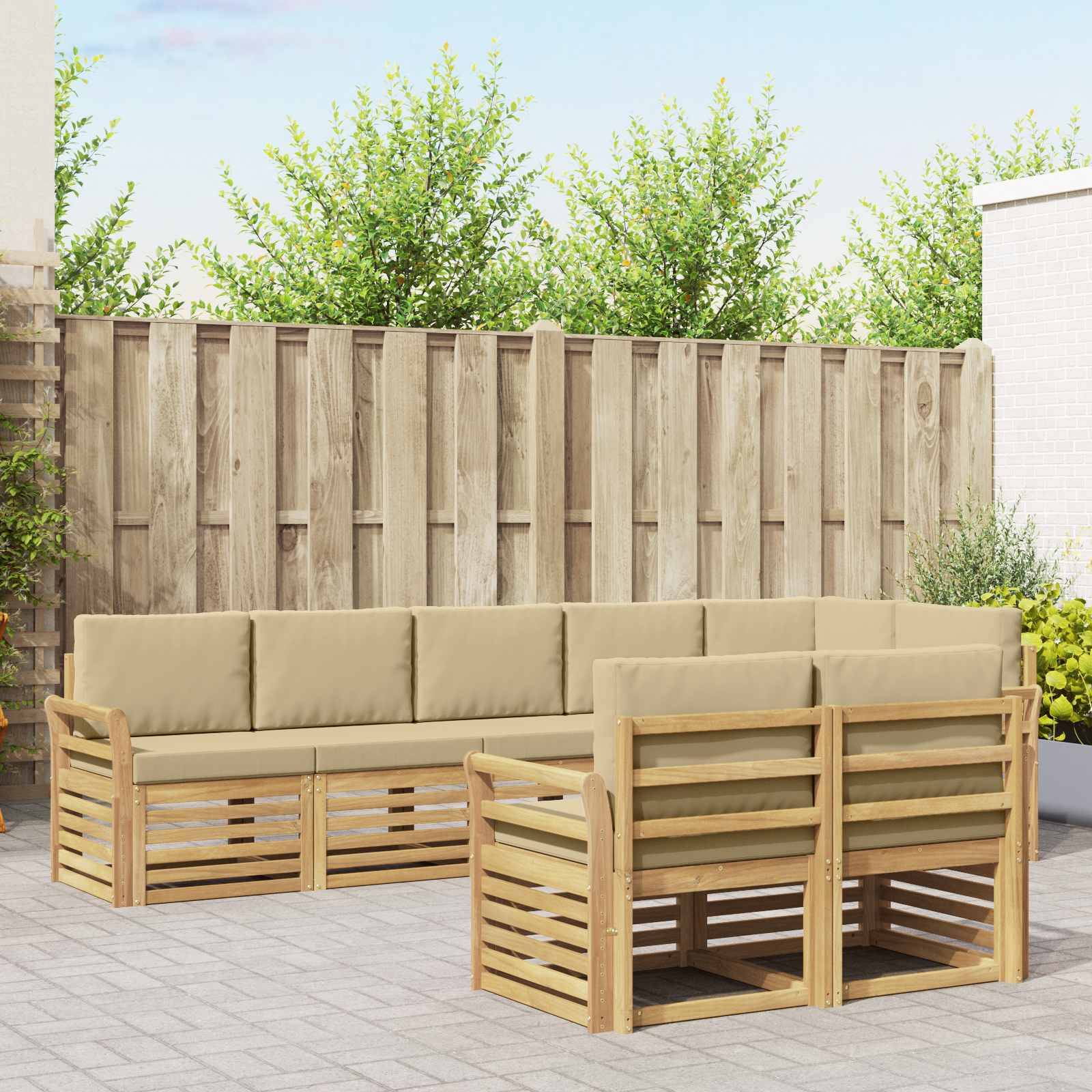 vidaXL Outdoor-Sofagarnitur 8 pcs Weiß und Beige 308 x 130,5 x 73 cm