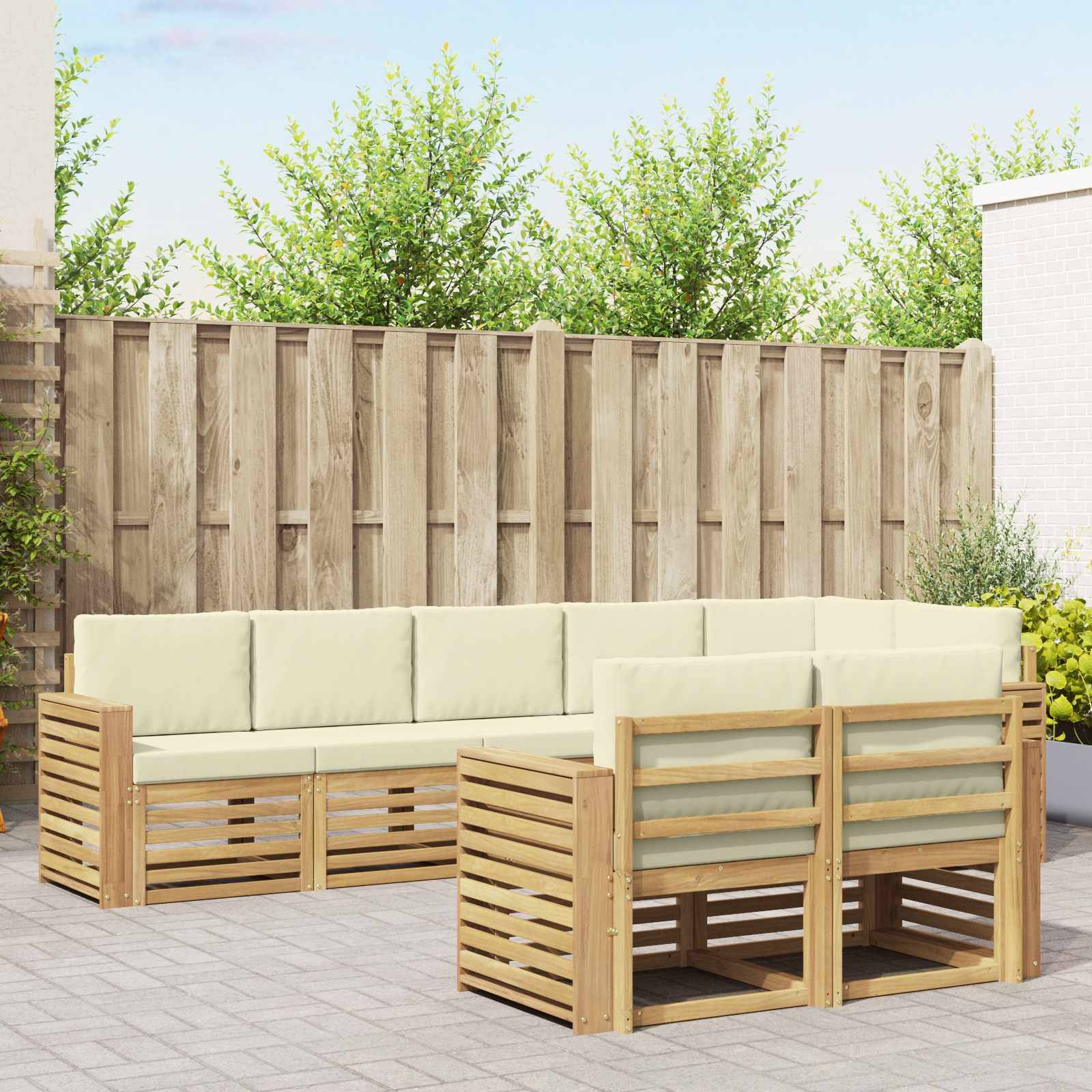 vidaXL Outdoor-Sofagarnitur 8 pcs Weiß und Creme 310 x 132,5 x 73 cm