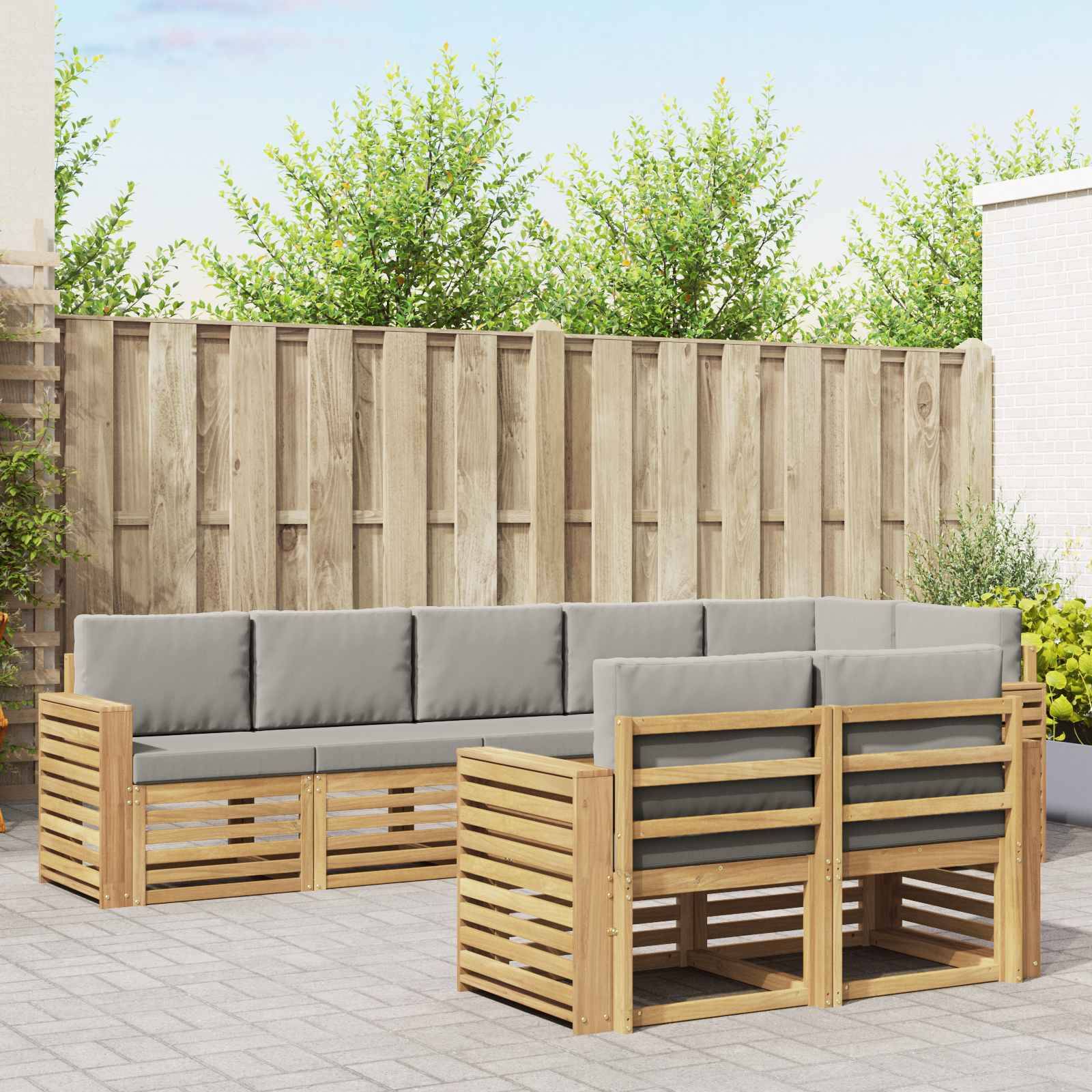 vidaXL Outdoor-Sofagarnitur 8 pcs Weiß und Hellgrau