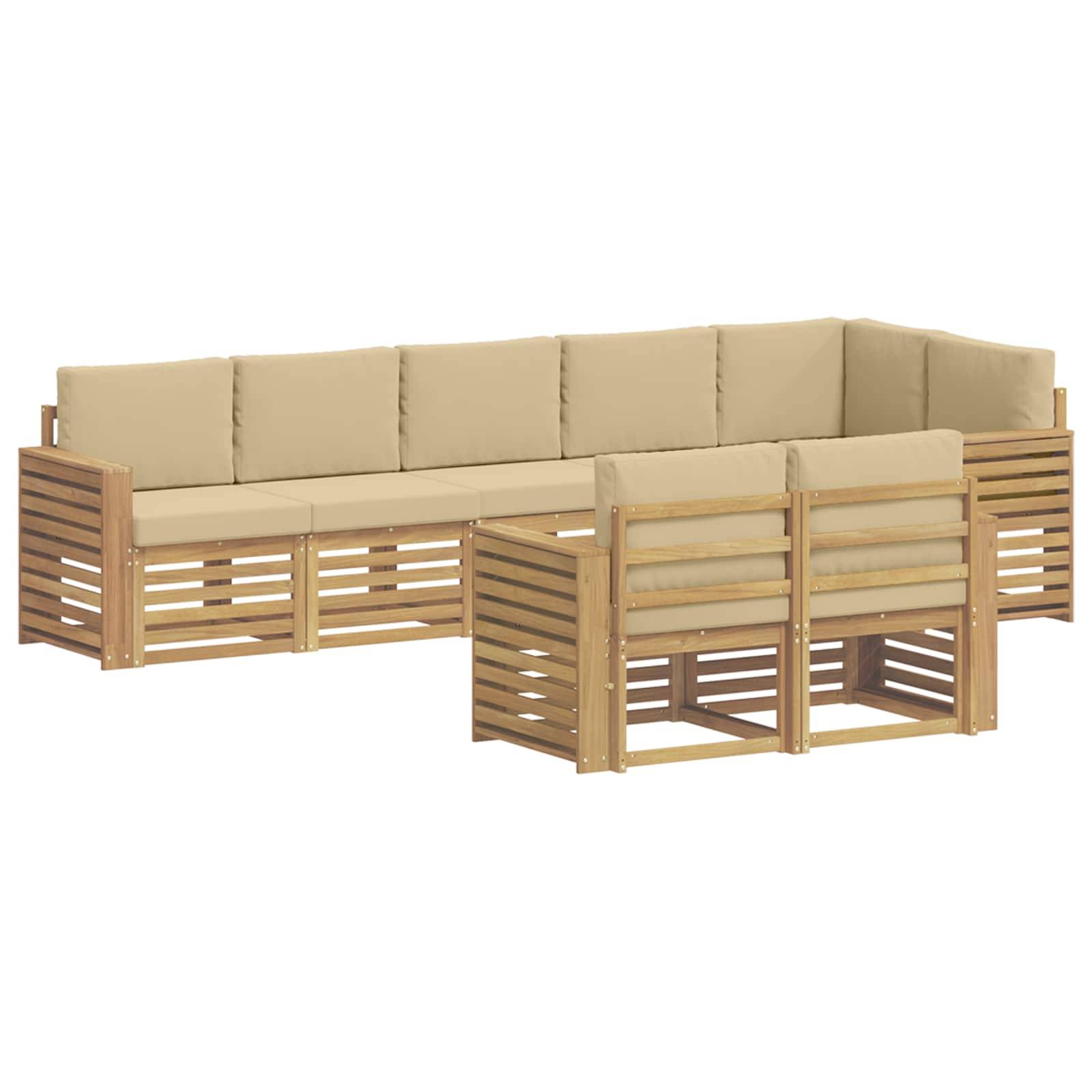 vidaXL Outdoor-Sofagarnitur 8 pcs Weiß und Beige 310 x 132,5 x 73 cm