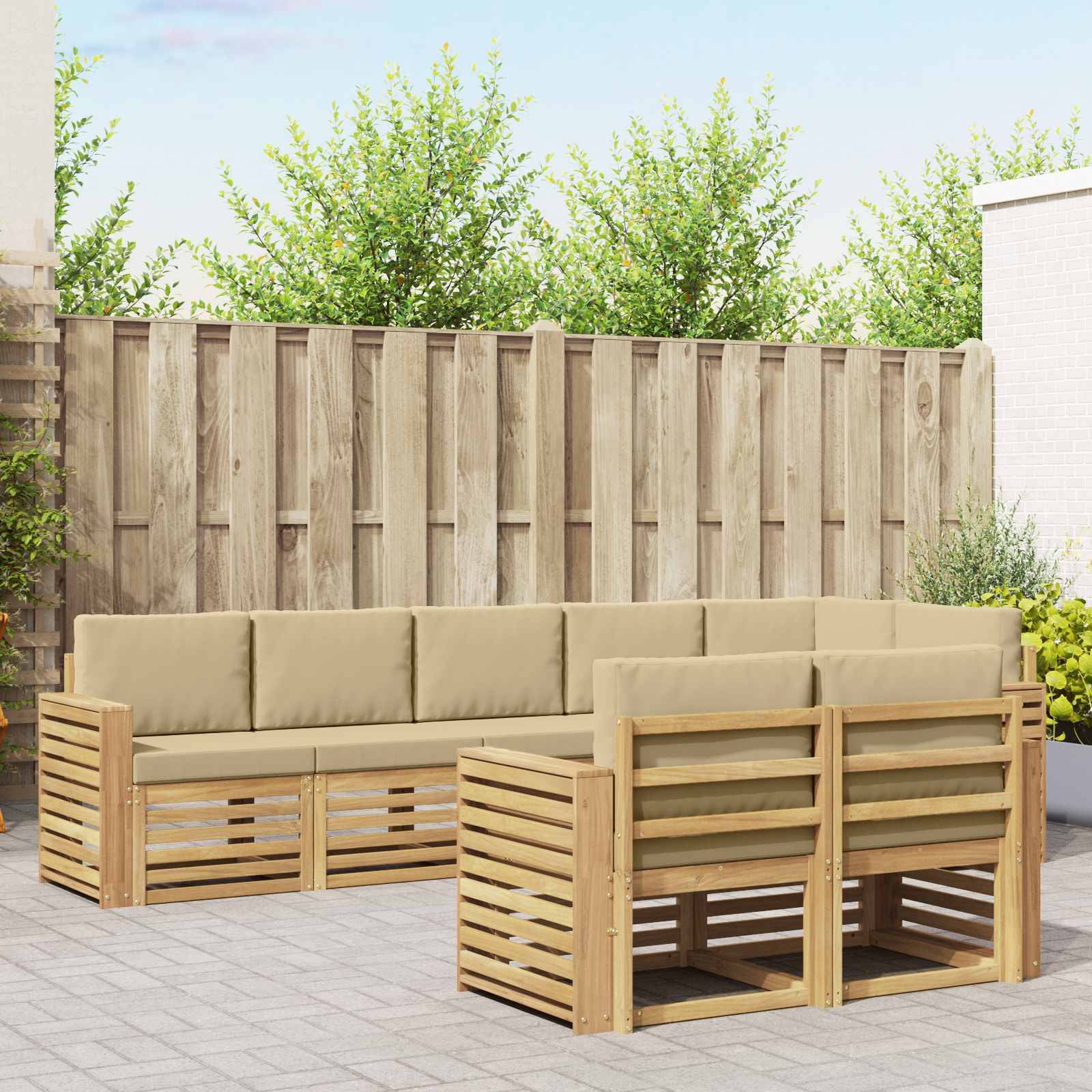 vidaXL Outdoor-Sofagarnitur 8 pcs Weiß und Beige 310 x 132,5 x 73 cm