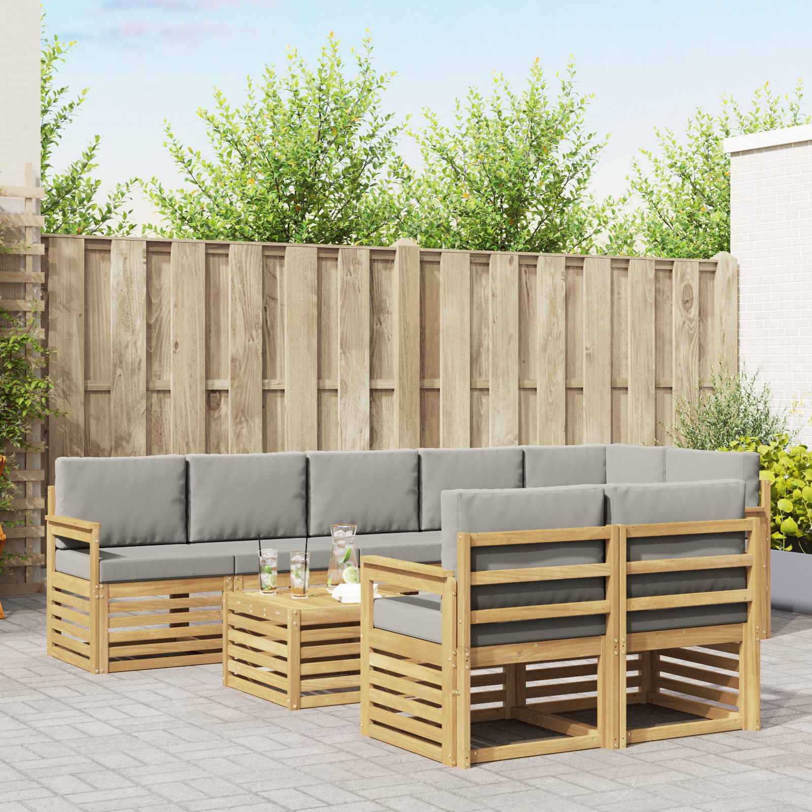 vidaXL Outdoor-Sofagarnitur 8 pcs Weiß und Hellgrau 59 x 59 x 37 cm