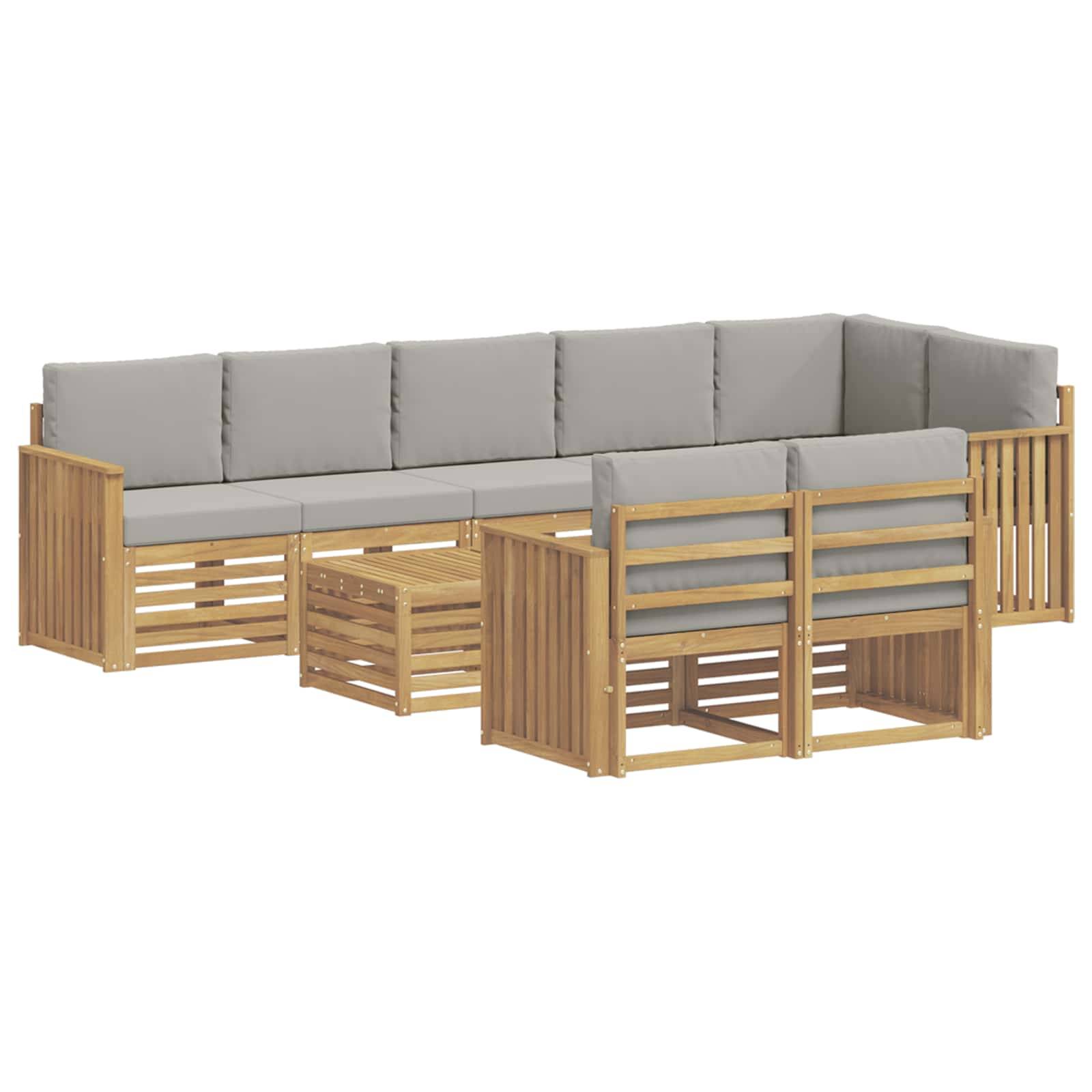 vidaXL Outdoor-Sofagarnitur 9 pcs Weiß und Hellgrau 59 x 59 x 37 cm