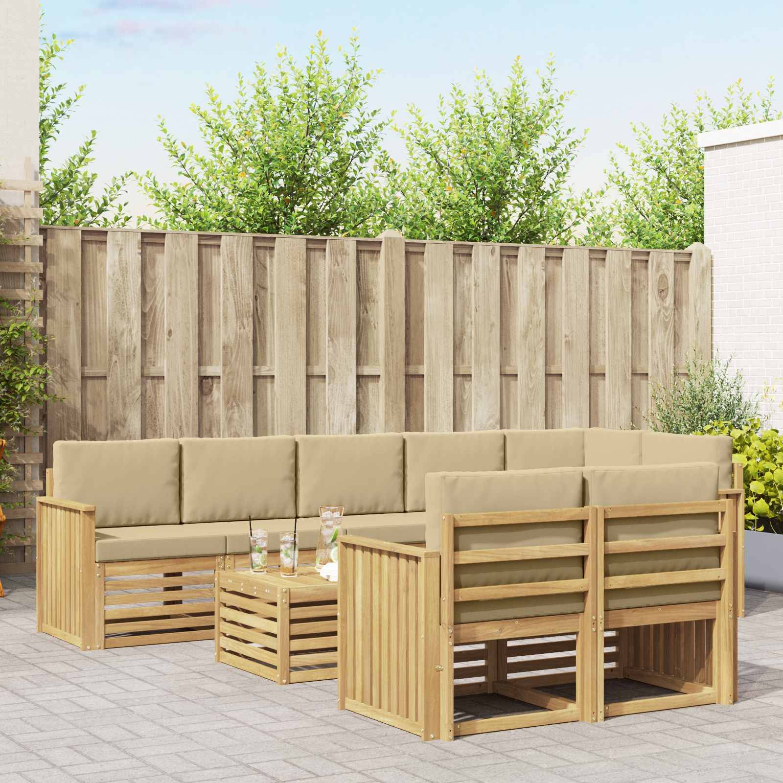 vidaXL Outdoor-Sofagarnitur 9 pcs Weiß und Beige 59 x 59 x 37 cm