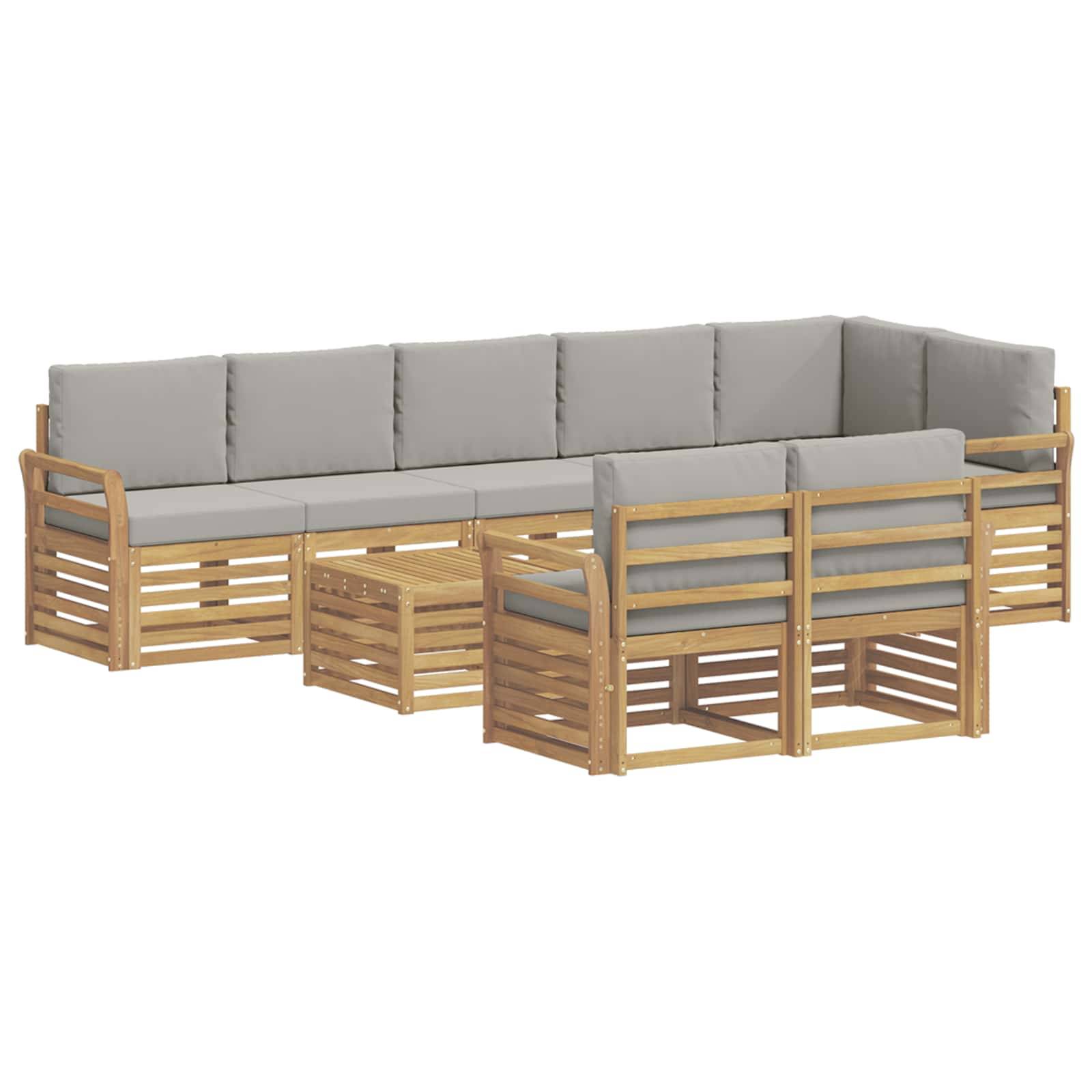 vidaXL Outdoor-Sofagarnitur 9 pcs Weiß und Hellgrau 59 x 59 x 37 cm