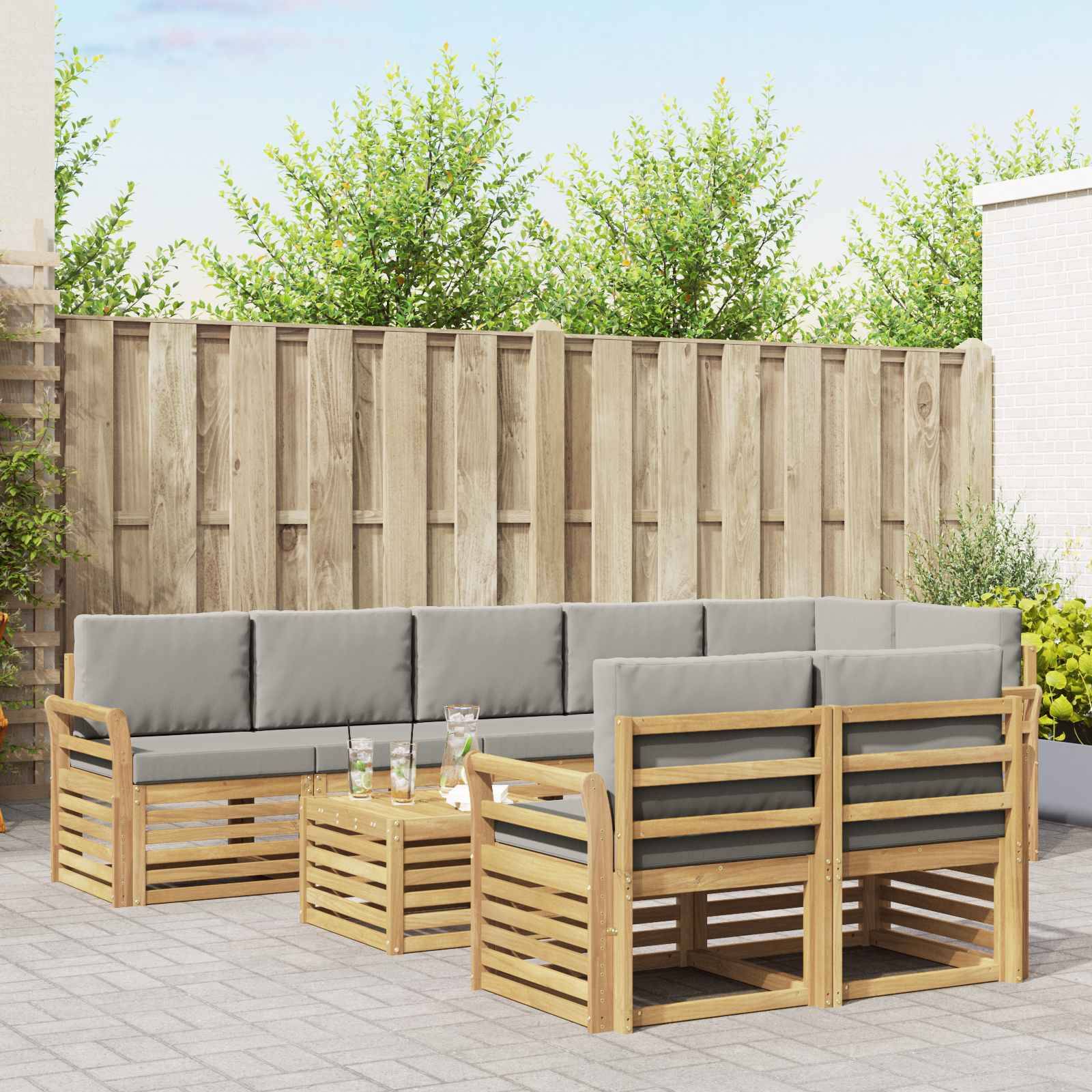 vidaXL Outdoor-Sofagarnitur 9 pcs Weiß und Hellgrau 59 x 59 x 37 cm