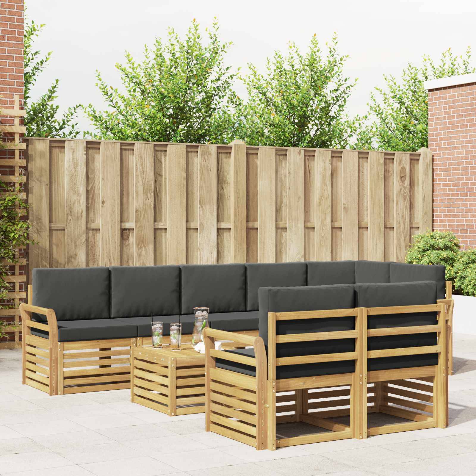 vidaXL Outdoor-Sofagarnitur 9 pcs Weiß und Anthrazit 59 x 59 x 37 cm
