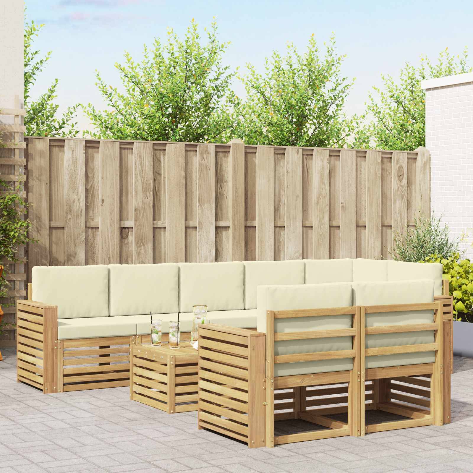 vidaXL Outdoor-Sofagarnitur 9 pcs Weiß und Creme 59 x 59 x 37 cm
