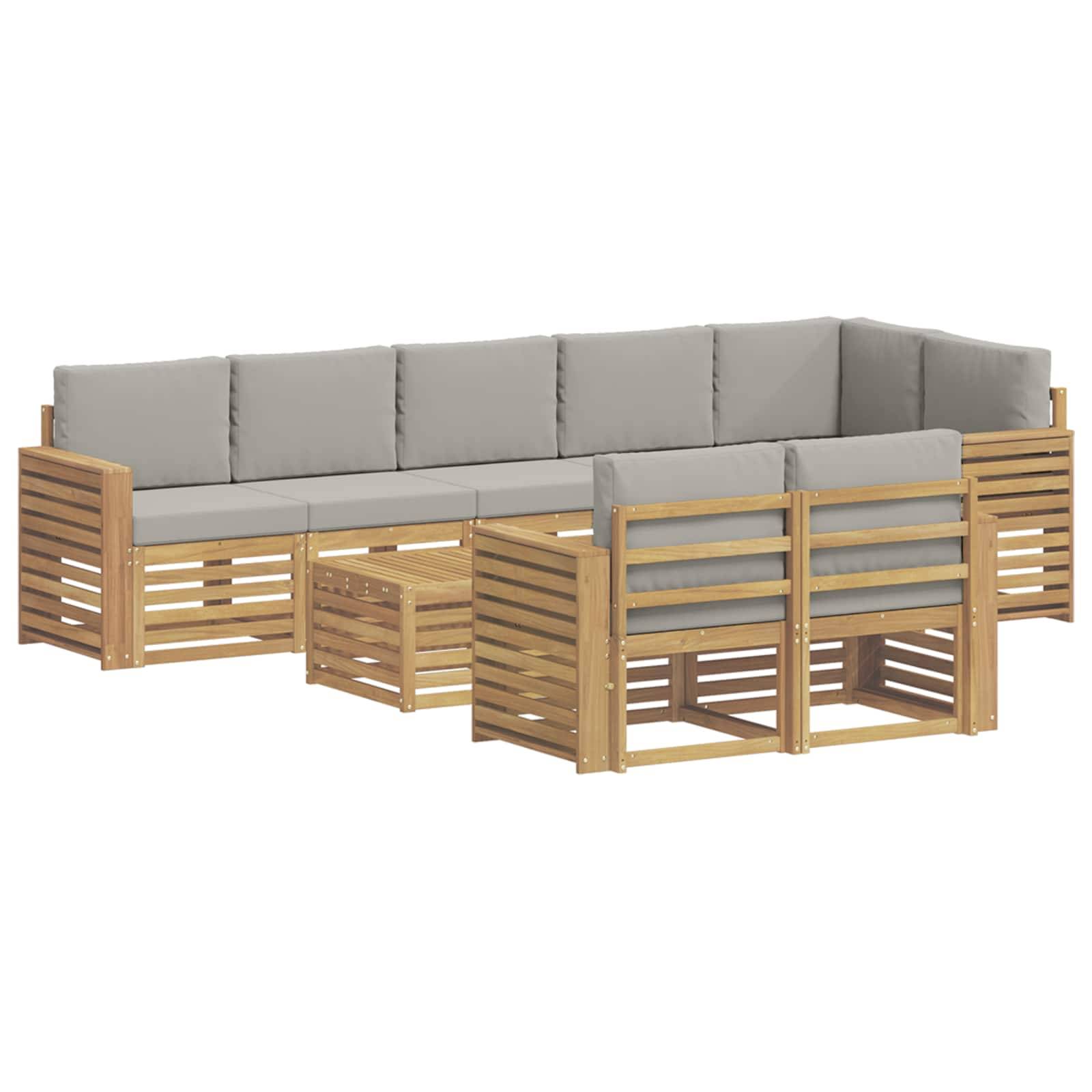 vidaXL Outdoor-Sofagarnitur 9 pcs Weiß und Hellgrau 59 x 59 x 37 cm