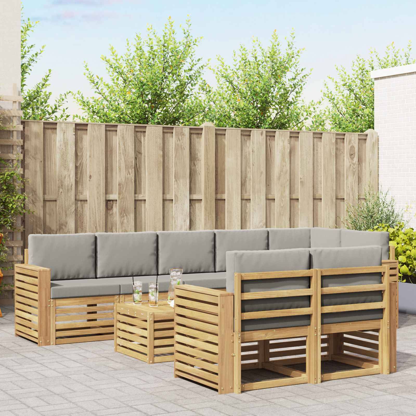 vidaXL Outdoor-Sofagarnitur 9 pcs Weiß und Hellgrau 59 x 59 x 37 cm