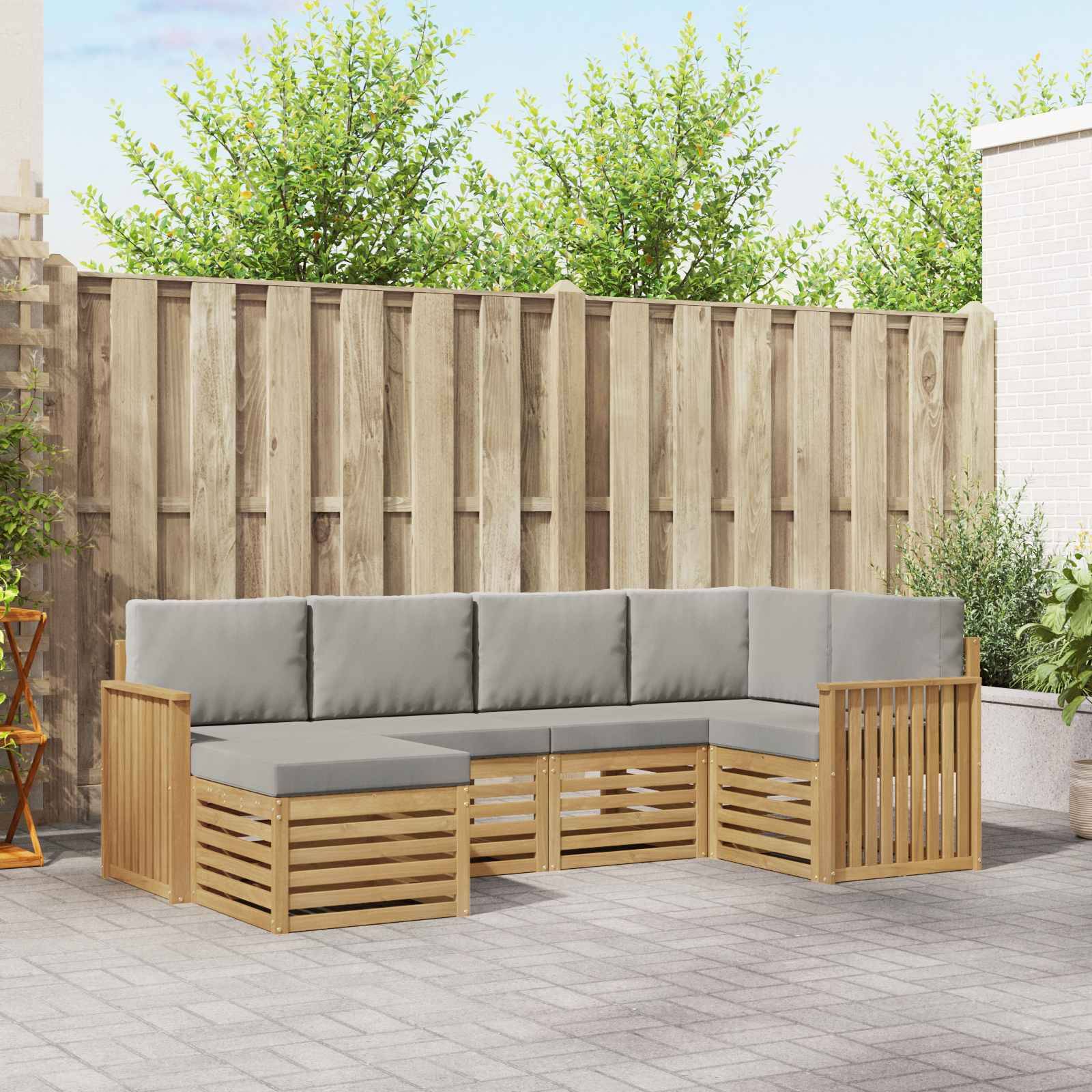 vidaXL Outdoor-Sofagarnitur 6 pcs Weiß und Hellgrau Polyester