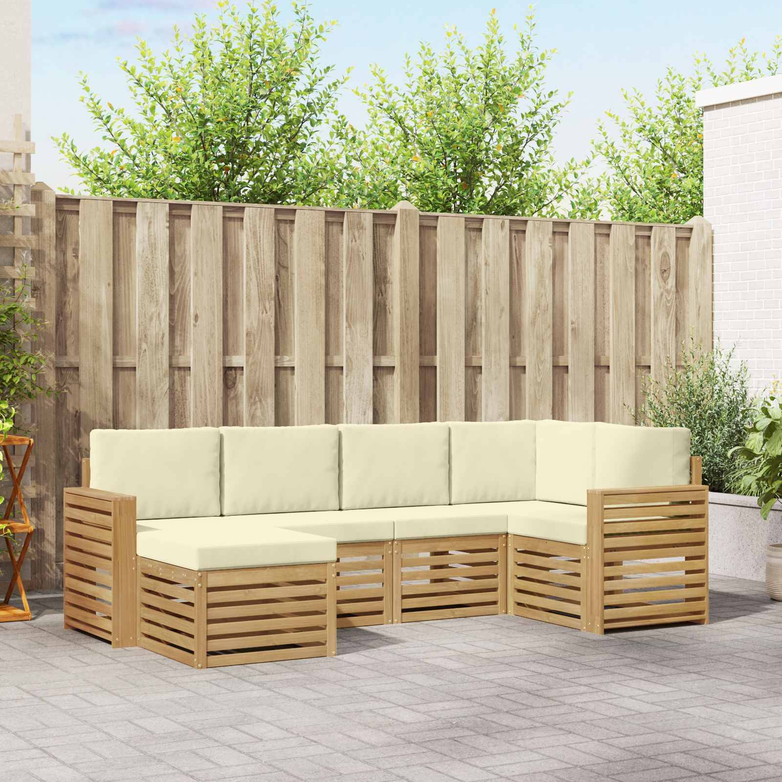 vidaXL Outdoor-Sofagarnitur 6 pcs Weiß und Creme Polyester