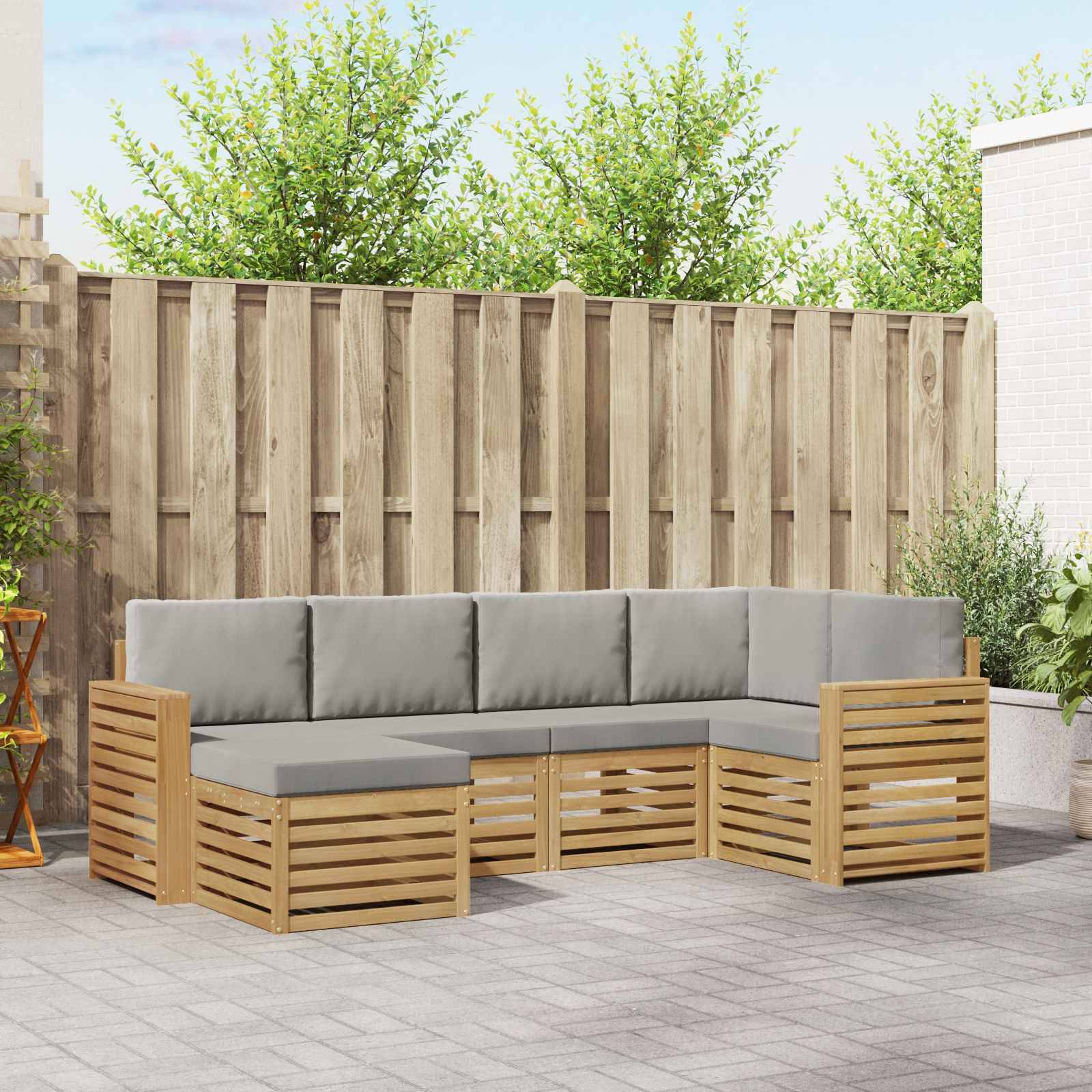 vidaXL Outdoor-Sofagarnitur 6 pcs Weiß und Hellgrau Polyester