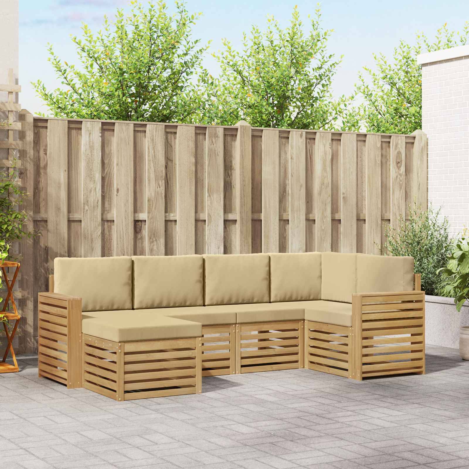 vidaXL Outdoor-Sofagarnitur 6 pcs Weiß und Beige Polyester