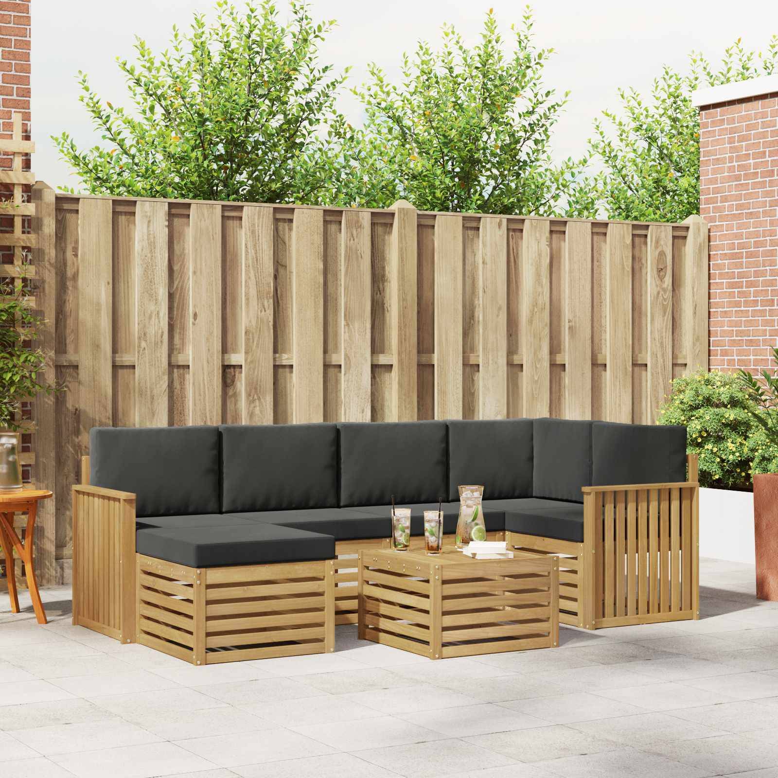 vidaXL Outdoor-Sofagarnitur 7 pcs Weiß und Anthrazit Polyester