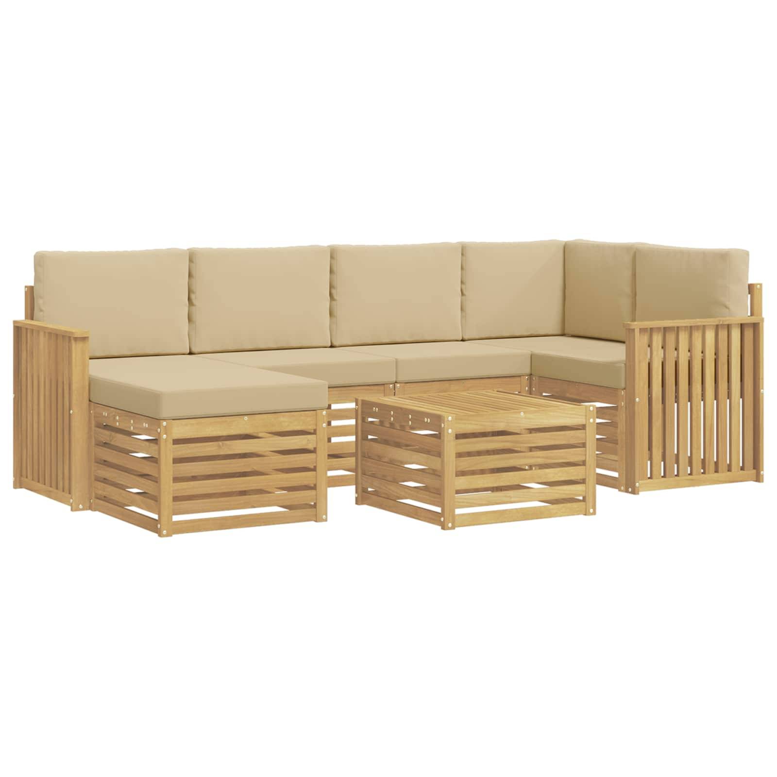 vidaXL Outdoor-Sofagarnitur 7 pcs Weiß und Beige Polyester