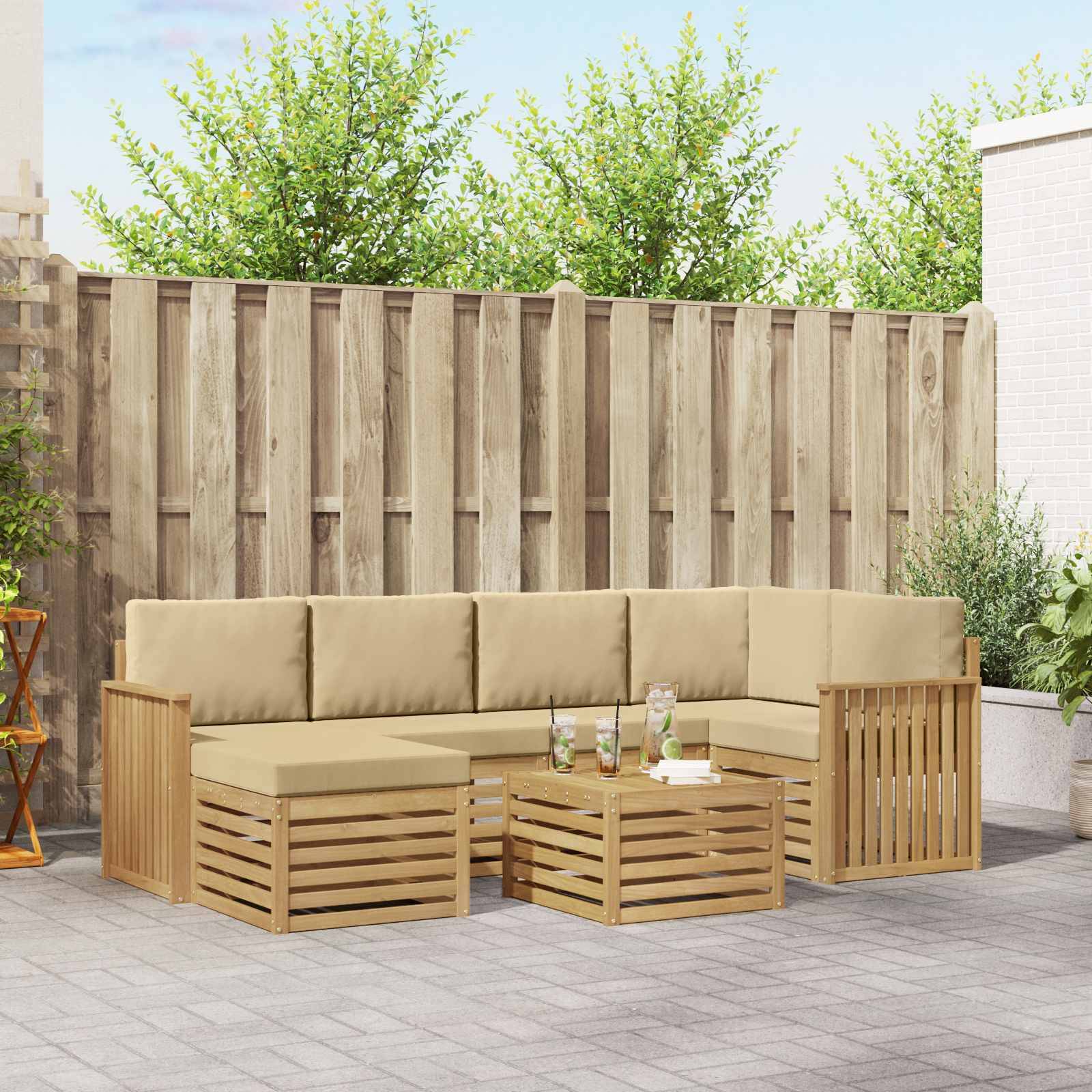 vidaXL Outdoor-Sofagarnitur 7 pcs Weiß und Beige Polyester