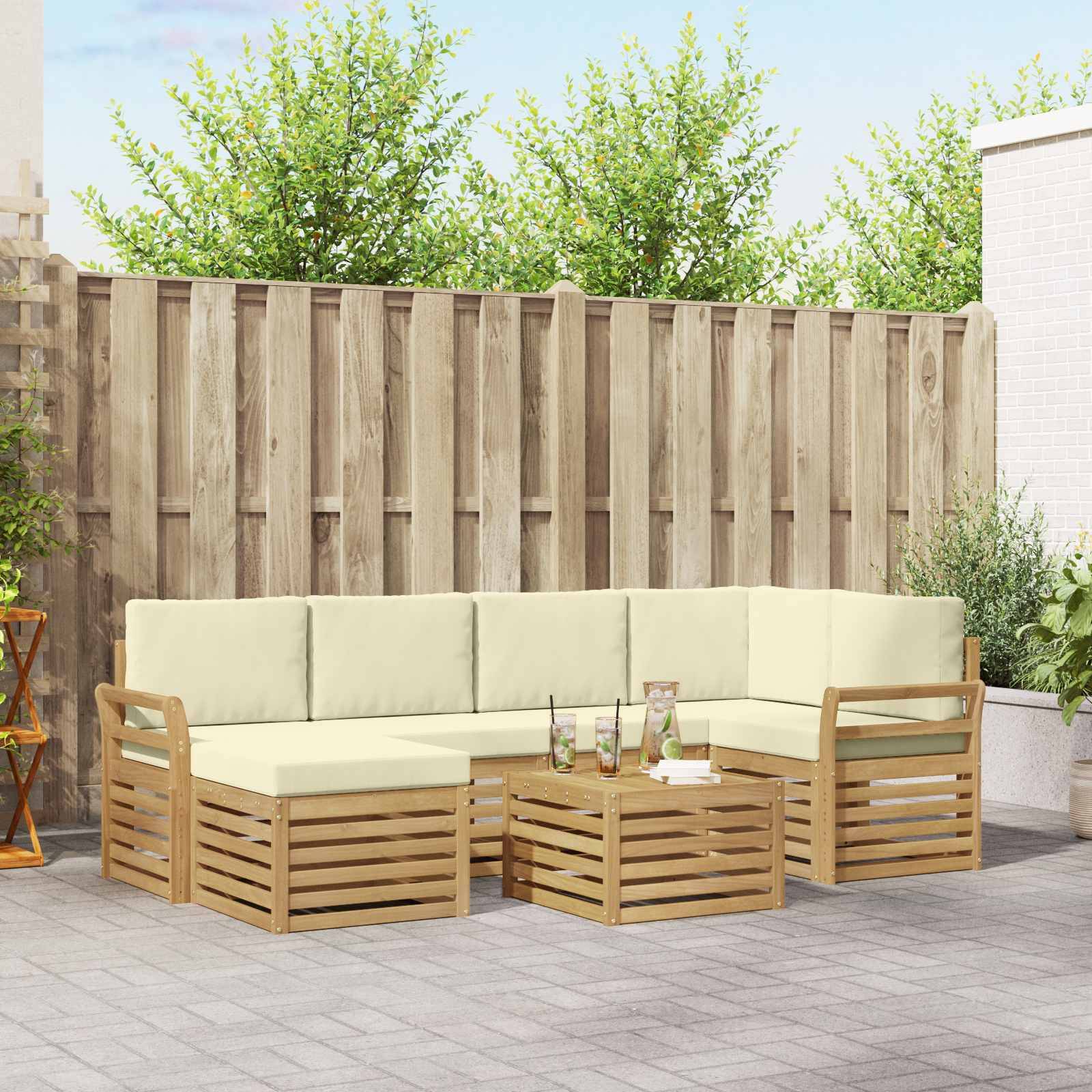 vidaXL Outdoor-Sofagarnitur 7 pcs Weiß und Creme Polyester