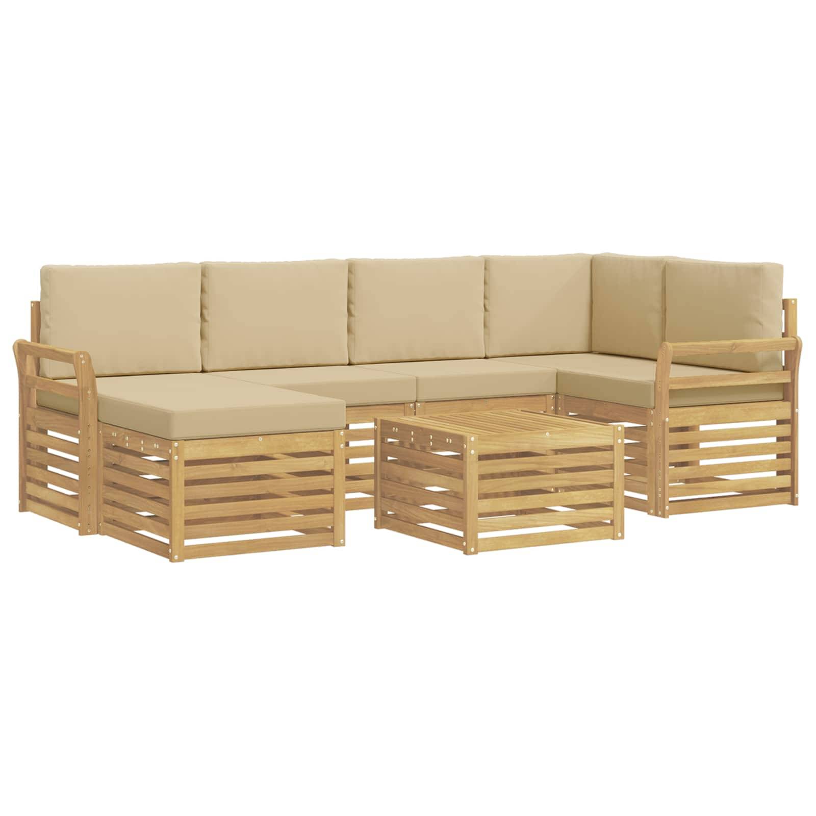 vidaXL Outdoor-Sofagarnitur 7 pcs Weiß und Beige Polyester