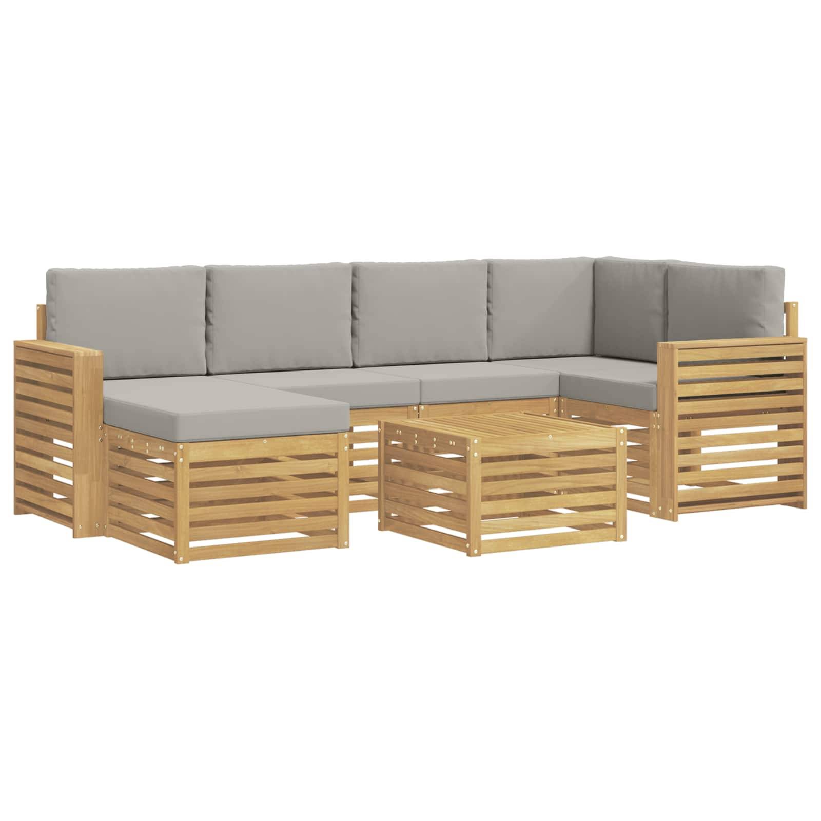 vidaXL Outdoor-Sofagarnitur 7 pcs Weiß und Hellgrau Polyester