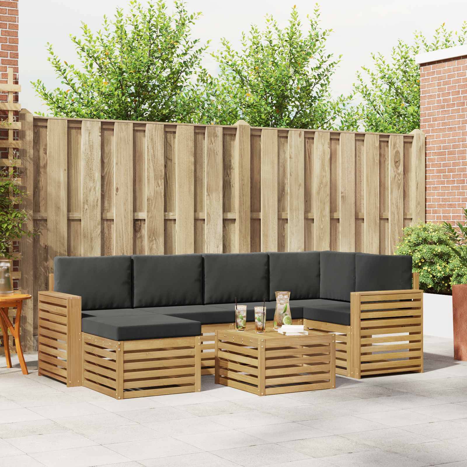 vidaXL Outdoor-Sofagarnitur 7 pcs Weiß und Anthrazit Polyester