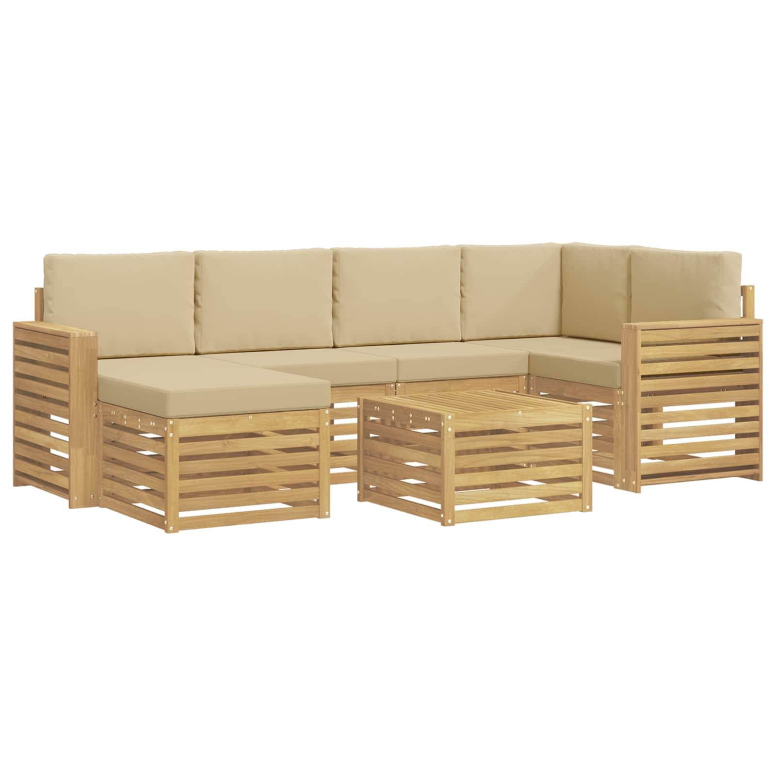 vidaXL Outdoor-Sofagarnitur 7 pcs Weiß und Beige Polyester