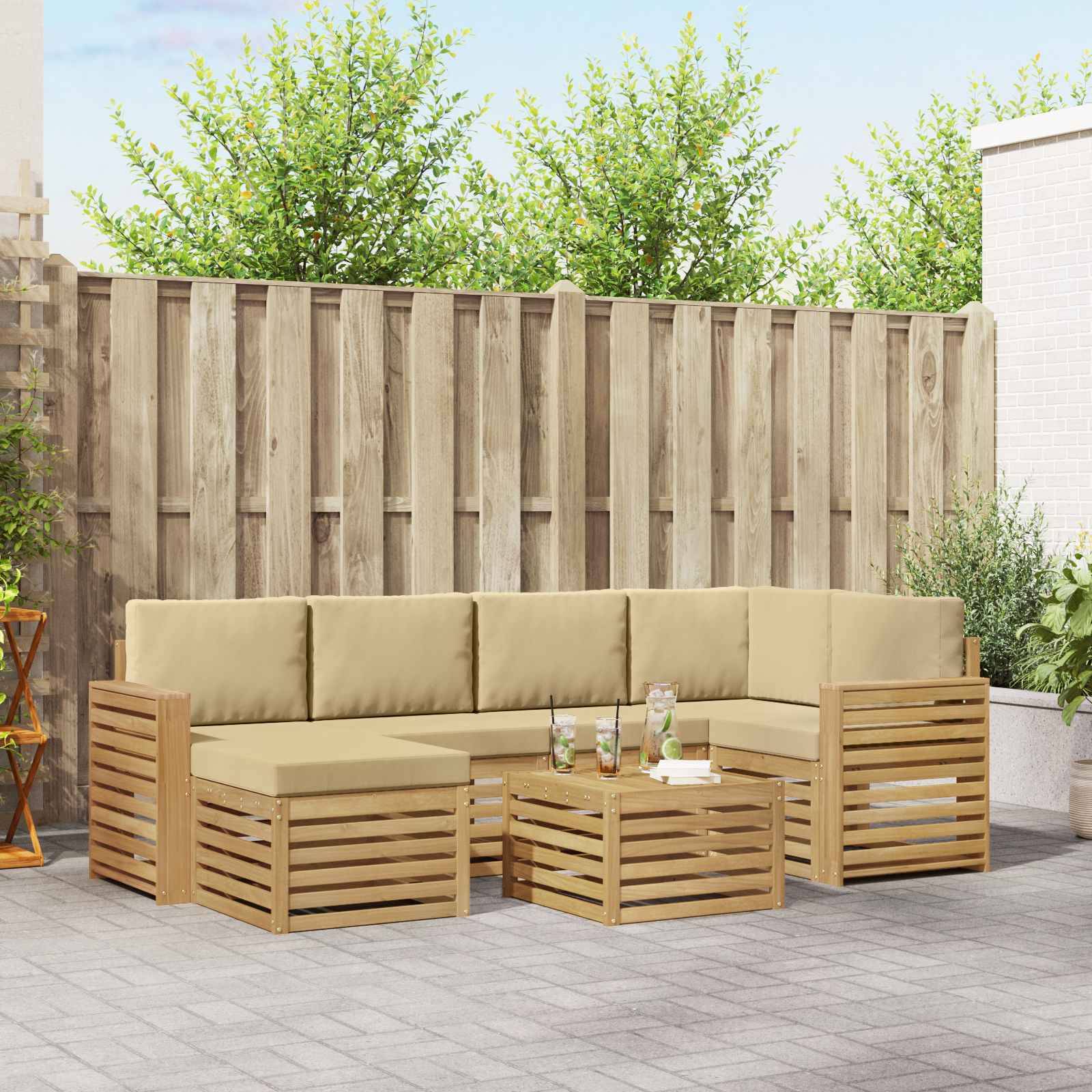 vidaXL Outdoor-Sofagarnitur 7 pcs Weiß und Beige Polyester