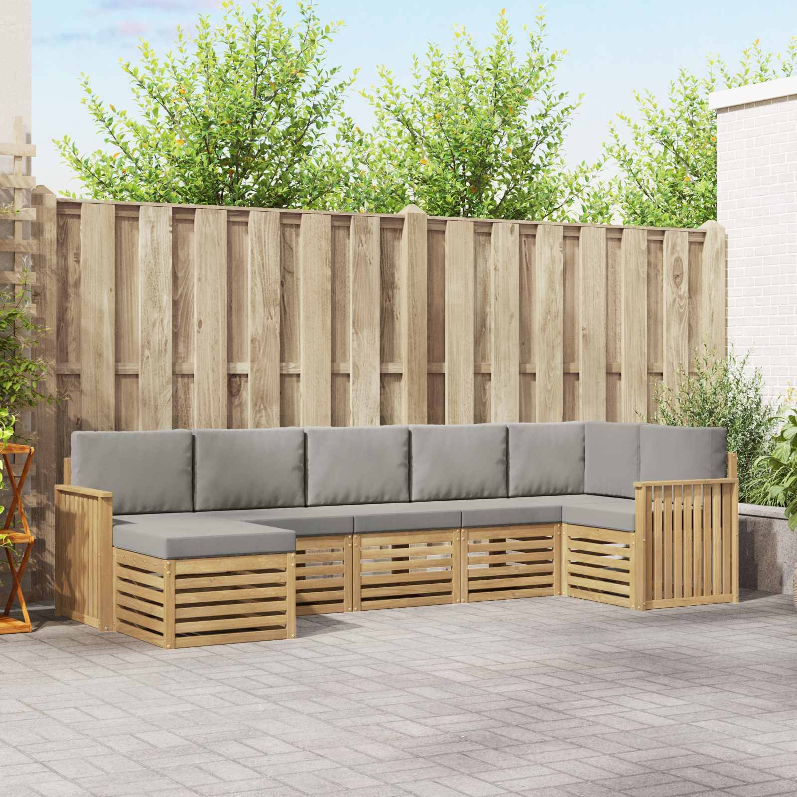 vidaXL Outdoor-Sofagarnitur 7 pcs Weiß und Hellgrau