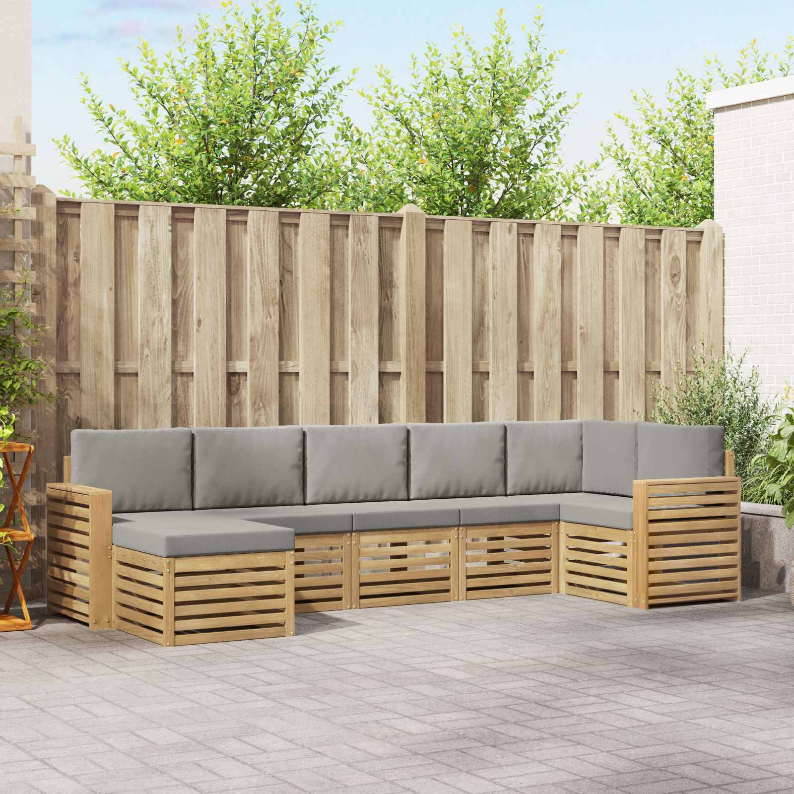 vidaXL Outdoor-Sofagarnitur 7 pcs Weiß und Hellgrau