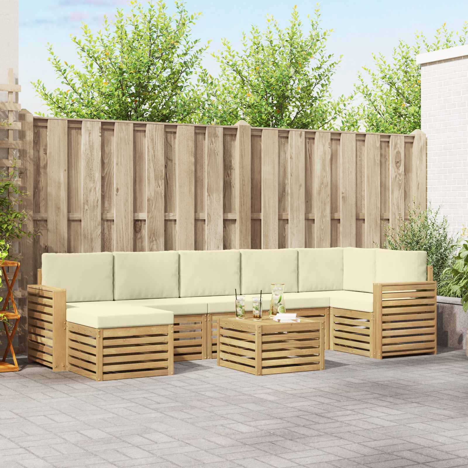 vidaXL Outdoor-Sofagarnitur 8 pcs Weiß und Creme 59 x 59 x 37 cm