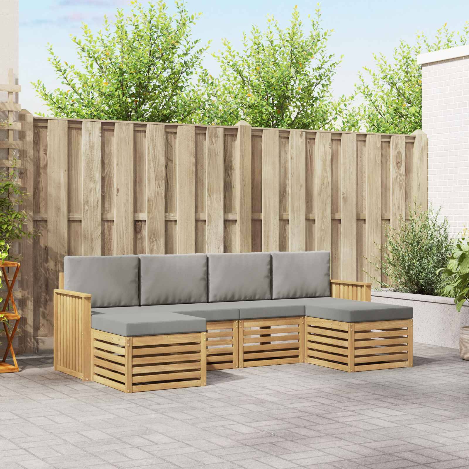 vidaXL Outdoor-Sofagarnitur 6 pcs Weiß und Hellgrau