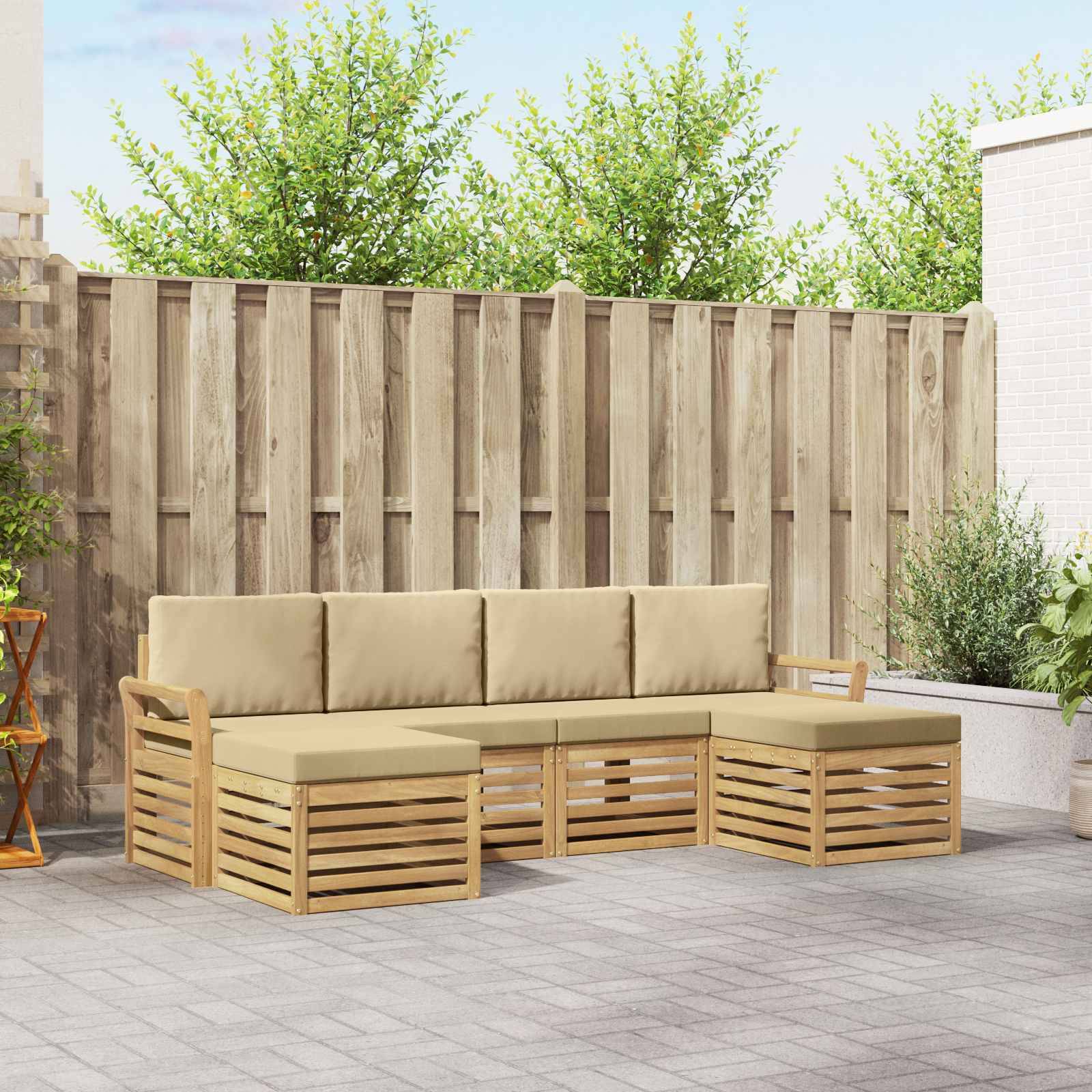vidaXL Outdoor-Sofagarnitur 6 pcs Weiß und Beige 253 x 122,5 x 73 cm
