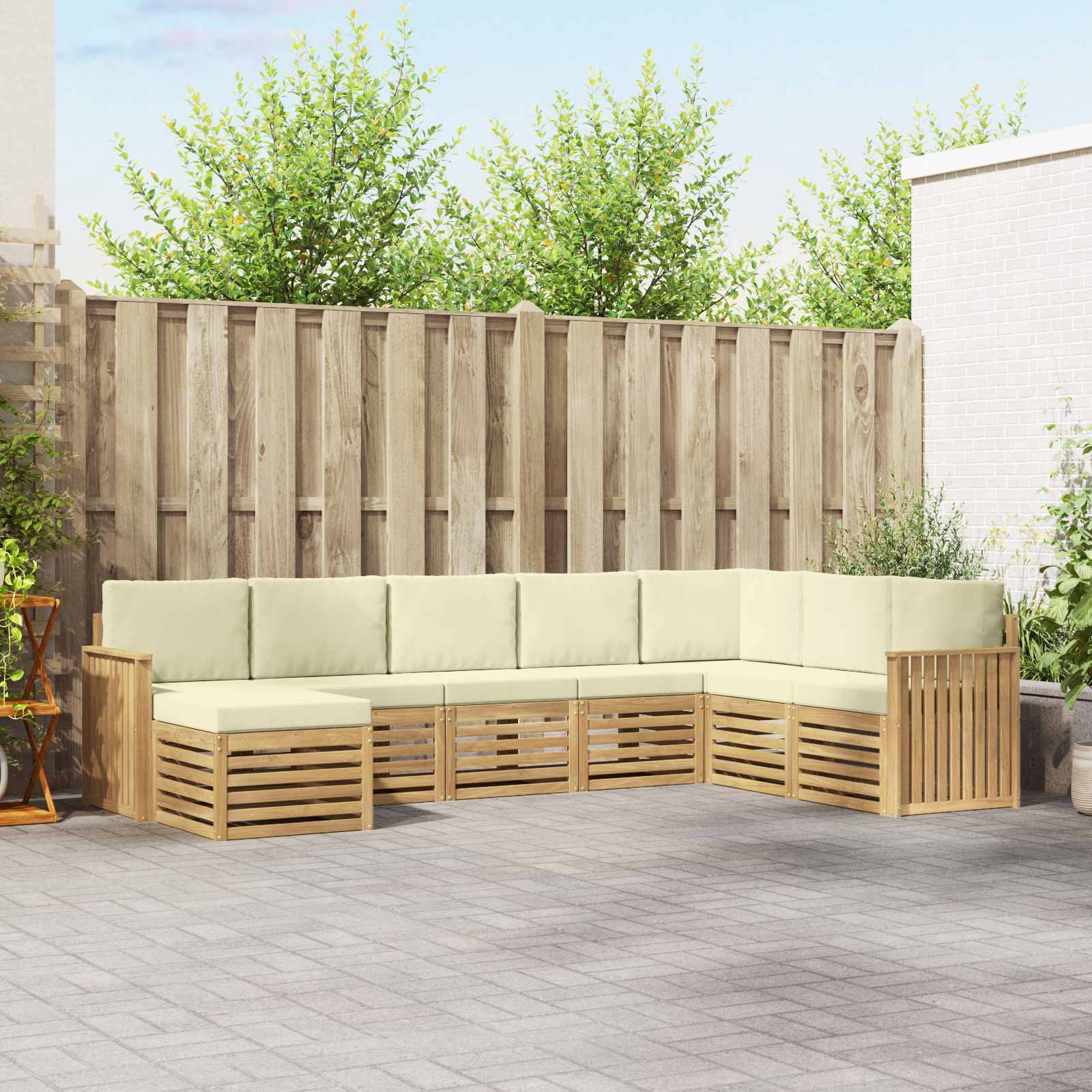 vidaXL Outdoor-Sofagarnitur 8 pcs Weiß und Creme 306 x 187,5 x 73 cm