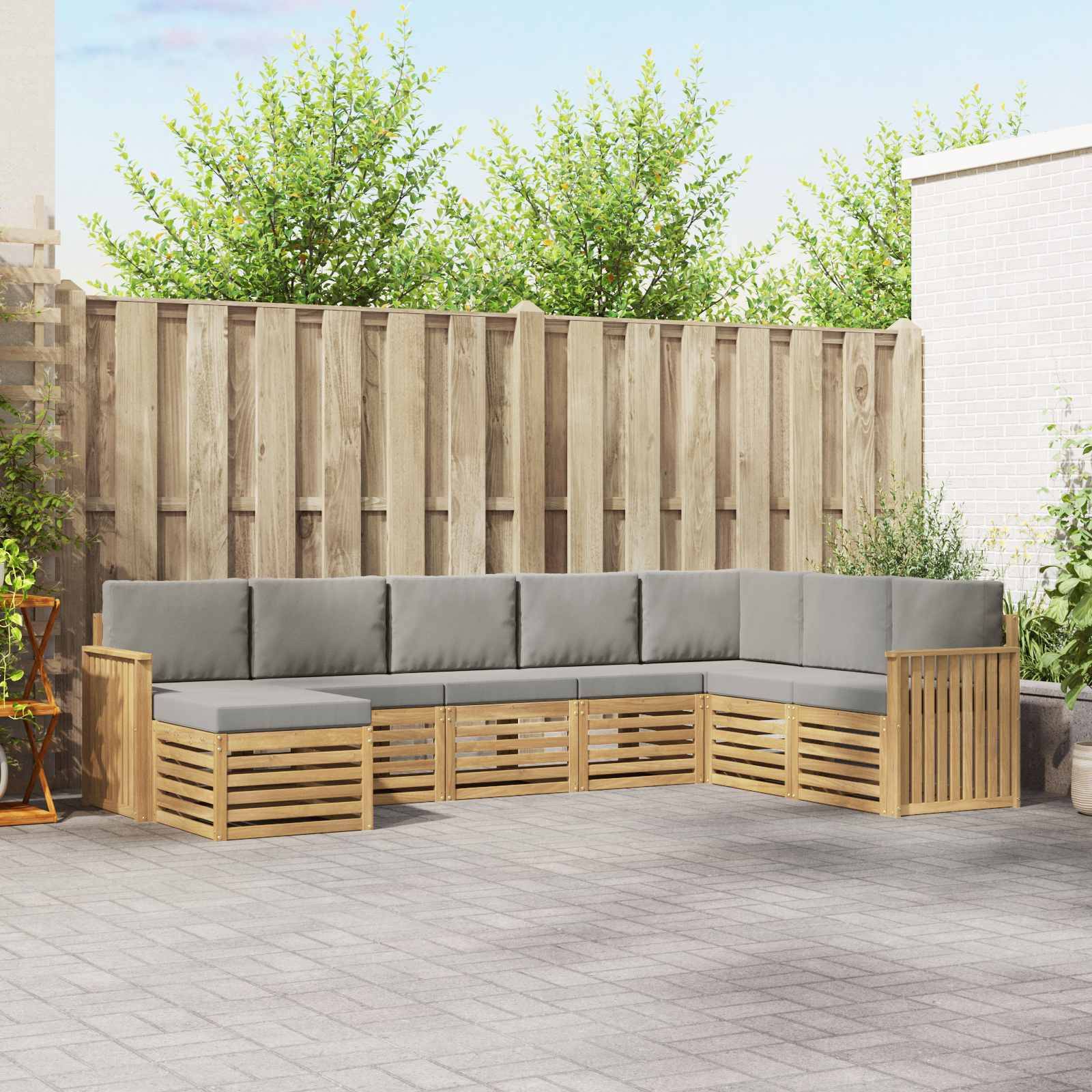 vidaXL Outdoor-Sofagarnitur 8 pcs Weiß und Hellgrau