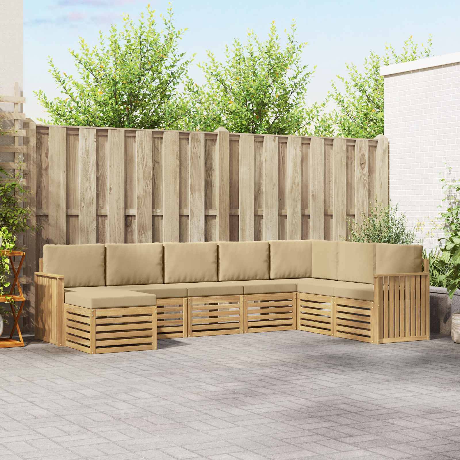 vidaXL Outdoor-Sofagarnitur 8 pcs Weiß und Beige 306 x 187,5 x 73 cm