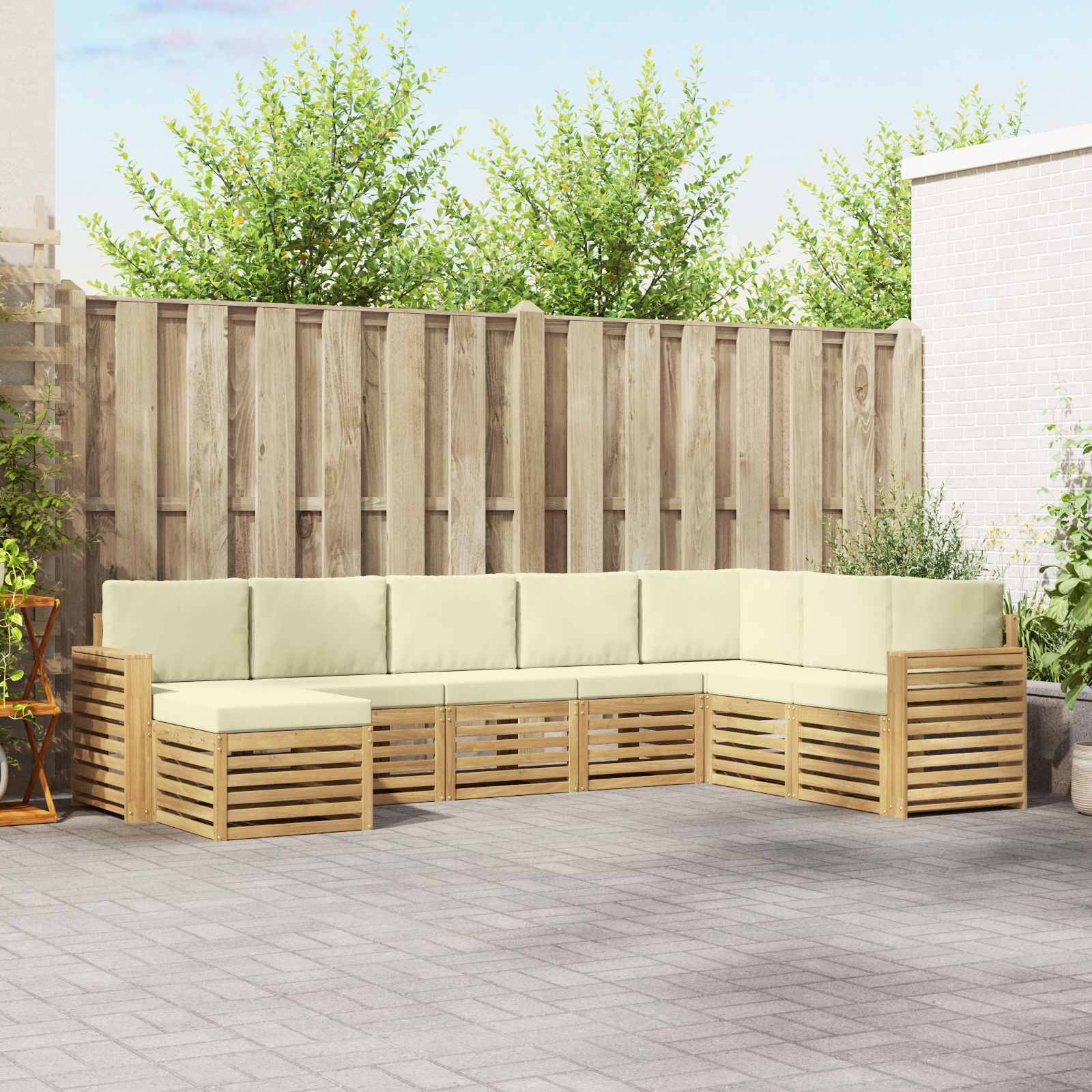 vidaXL Outdoor-Sofagarnitur 8 pcs Weiß und Creme 310 x 191,5 x 73 cm