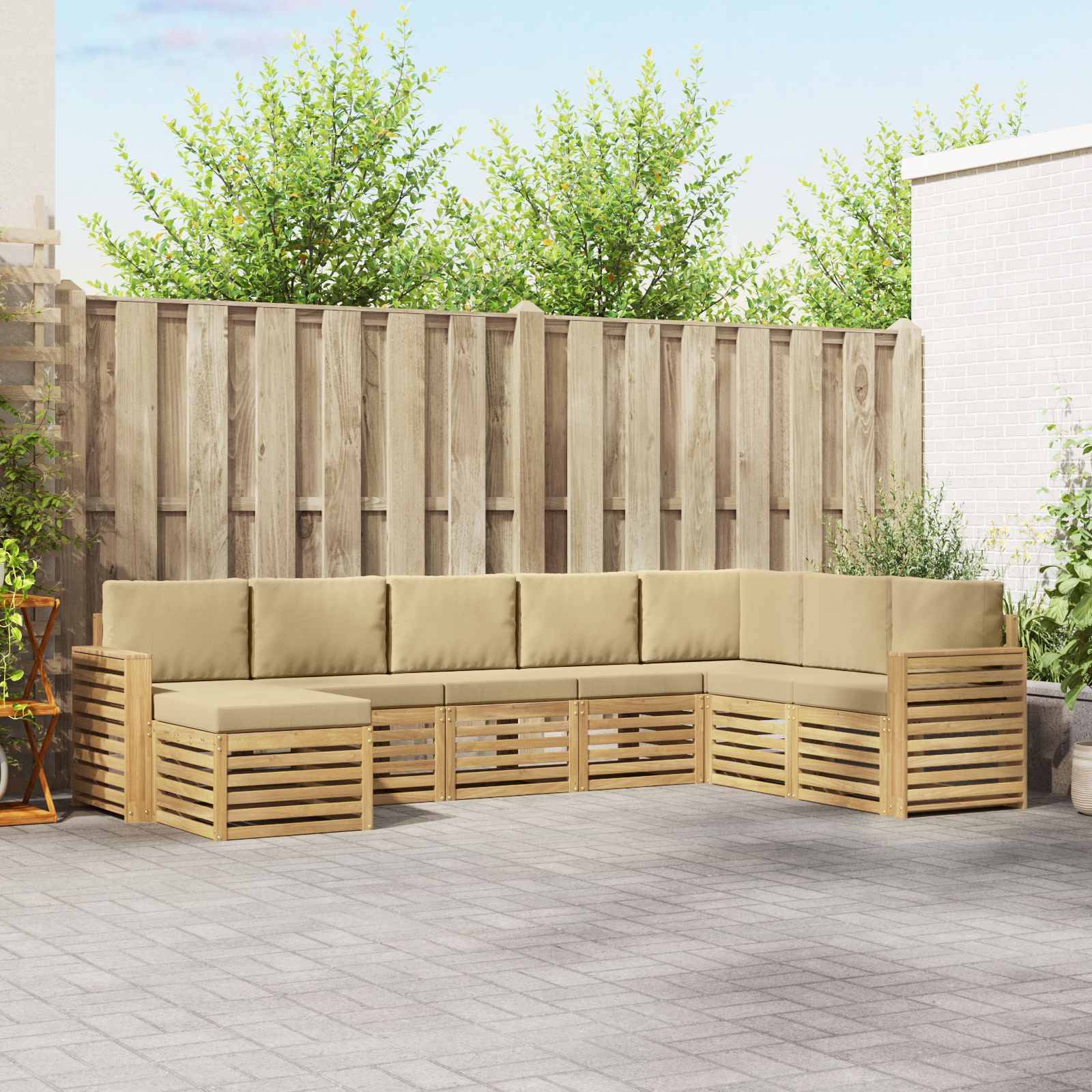 vidaXL Outdoor-Sofagarnitur 8 pcs Weiß und Beige 310 x 191,5 x 73 cm