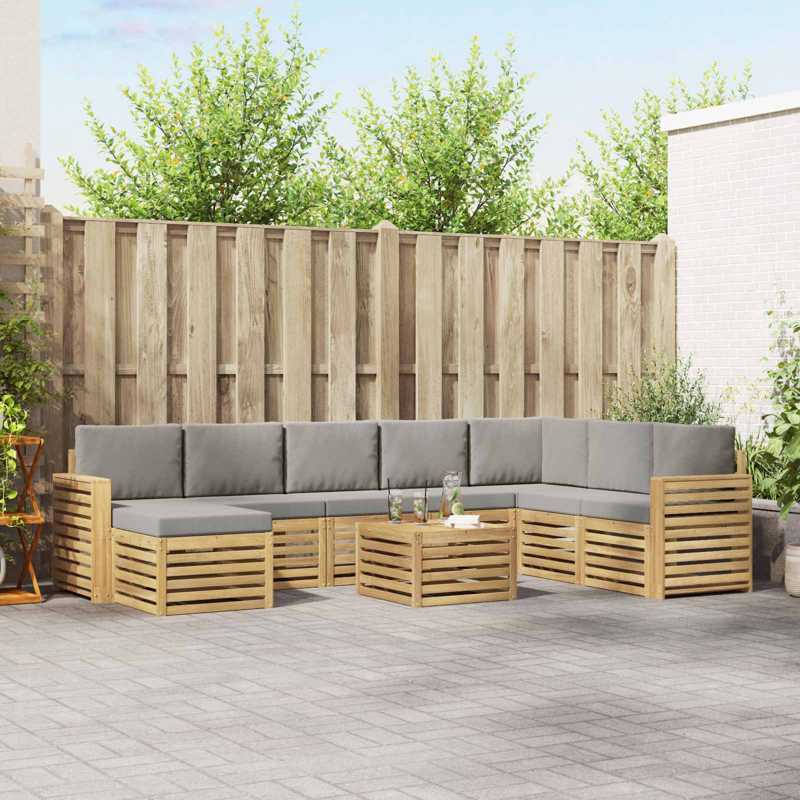 vidaXL Outdoor-Sofagarnitur 9 pcs Weiß und Hellgrau 59 x 59 x 37 cm