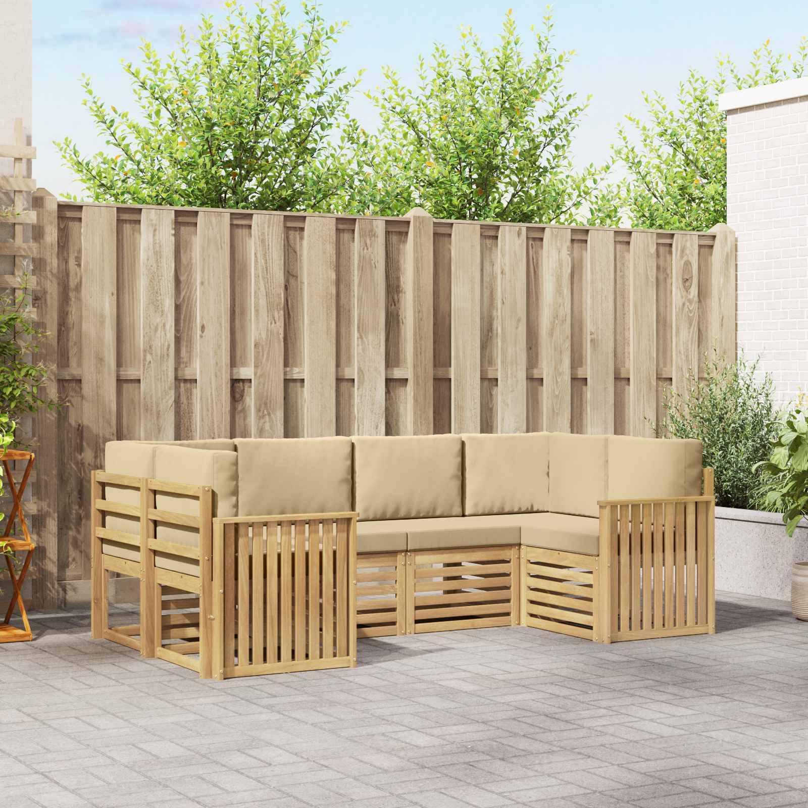 vidaXL Outdoor-Sofagarnitur 6 pcs Weiß und Beige 245 x 128,5 x 73 cm