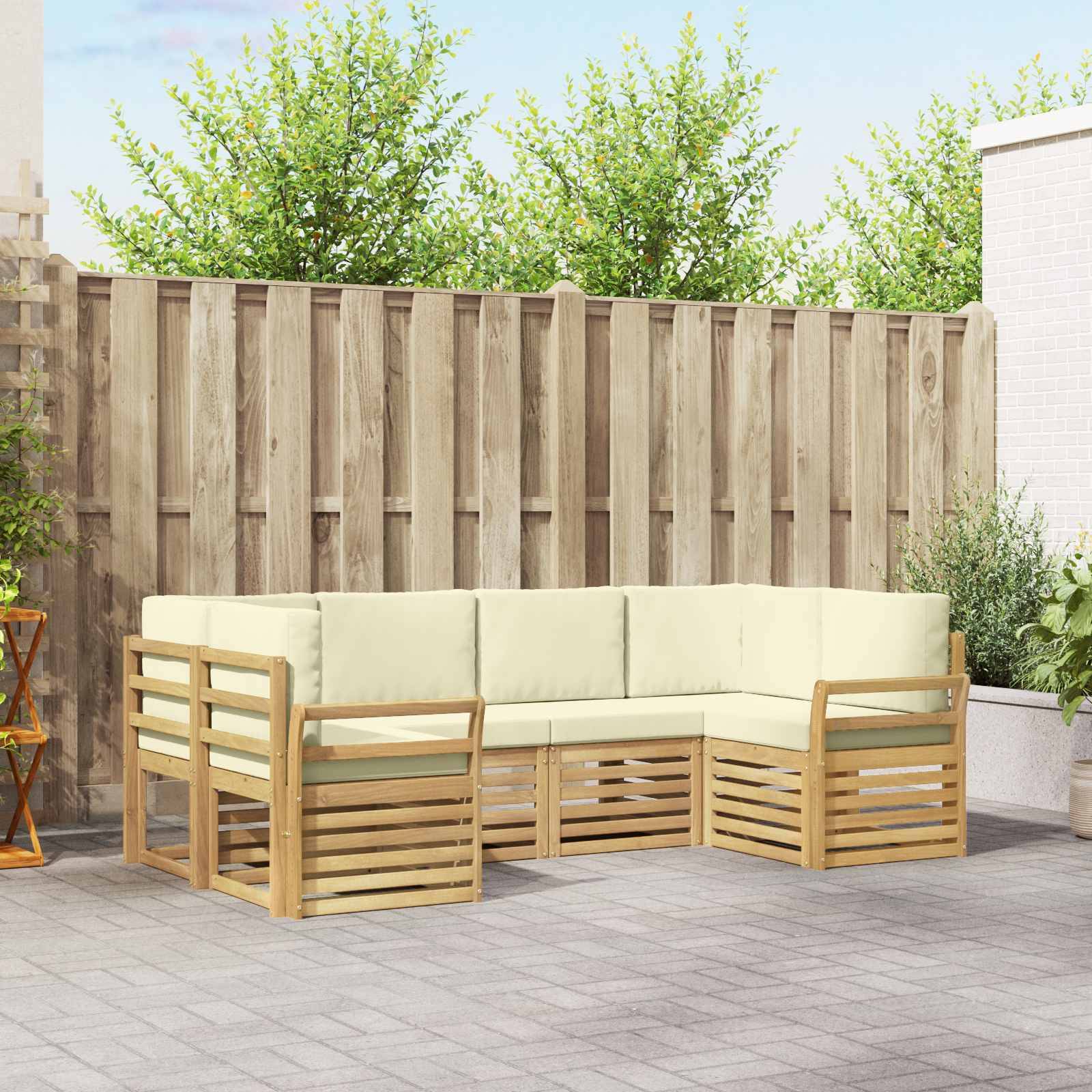 vidaXL Outdoor-Sofagarnitur 6 pcs Weiß und Creme 245 x 130,5 x 73 cm