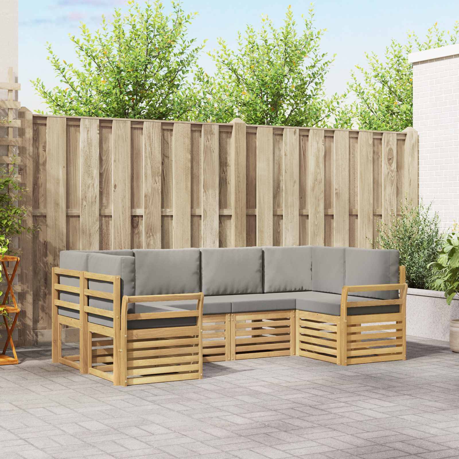 vidaXL Outdoor-Sofagarnitur 6 pcs Weiß und Hellgrau