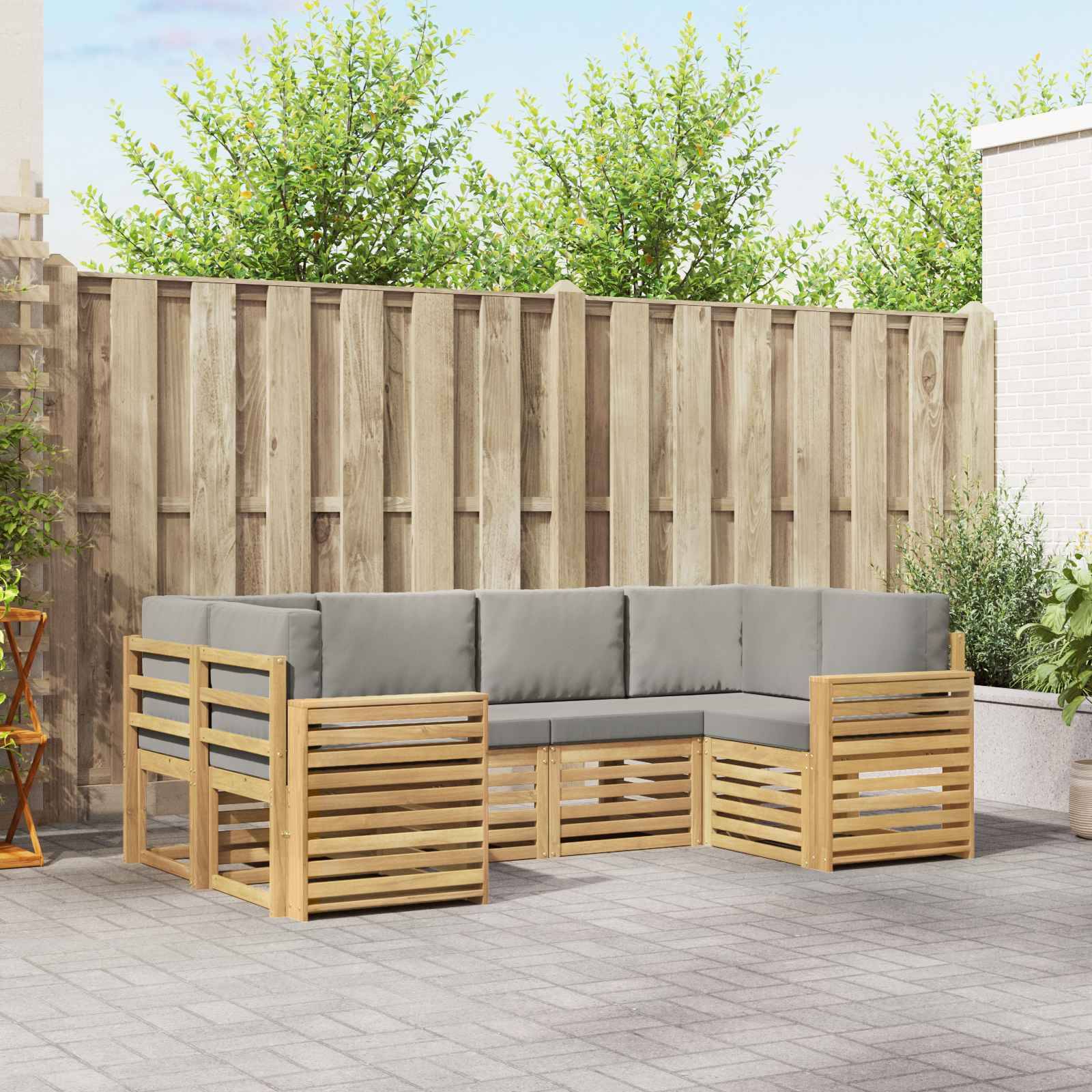 vidaXL Outdoor-Sofagarnitur 6 pcs Weiß und Hellgrau