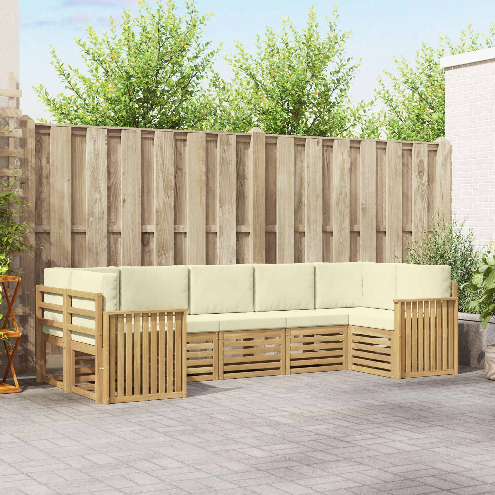 vidaXL Outdoor-Sofagarnitur 7 pcs Weiß und Creme 304 x 128,5 x 73 cm