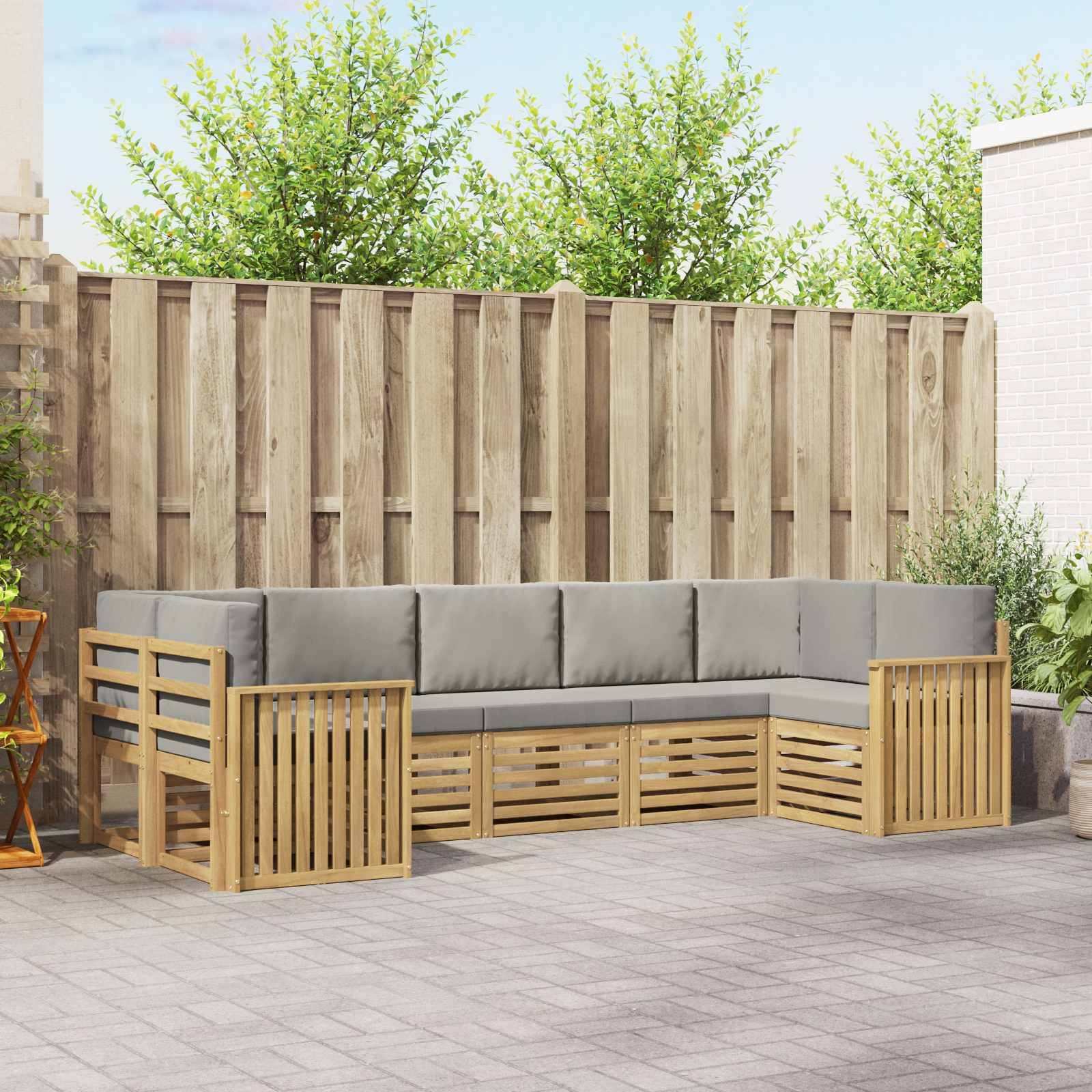 vidaXL Outdoor-Sofagarnitur 7 pcs Weiß und Hellgrau