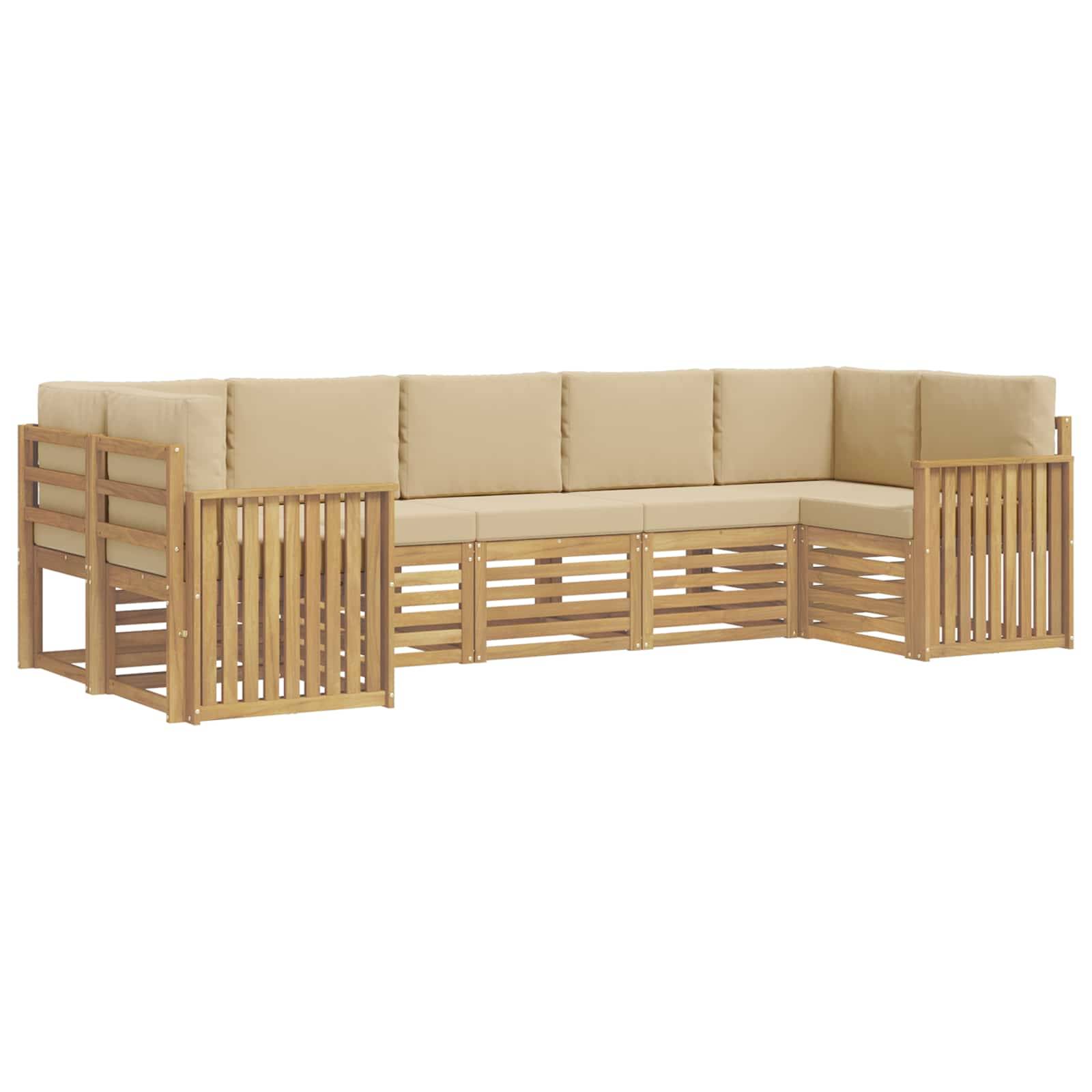 vidaXL Outdoor-Sofagarnitur 7 pcs Weiß und Beige 304 x 128,5 x 73 cm