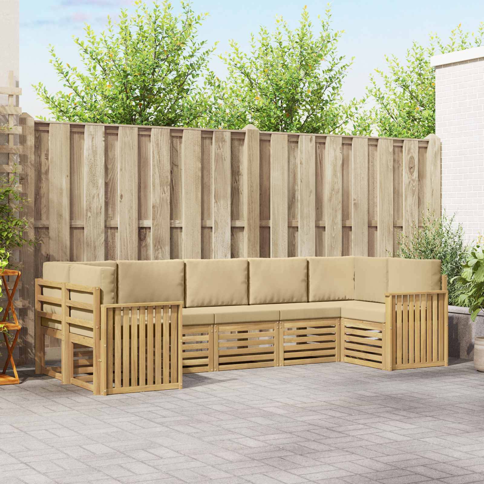 vidaXL Outdoor-Sofagarnitur 7 pcs Weiß und Beige 304 x 128,5 x 73 cm