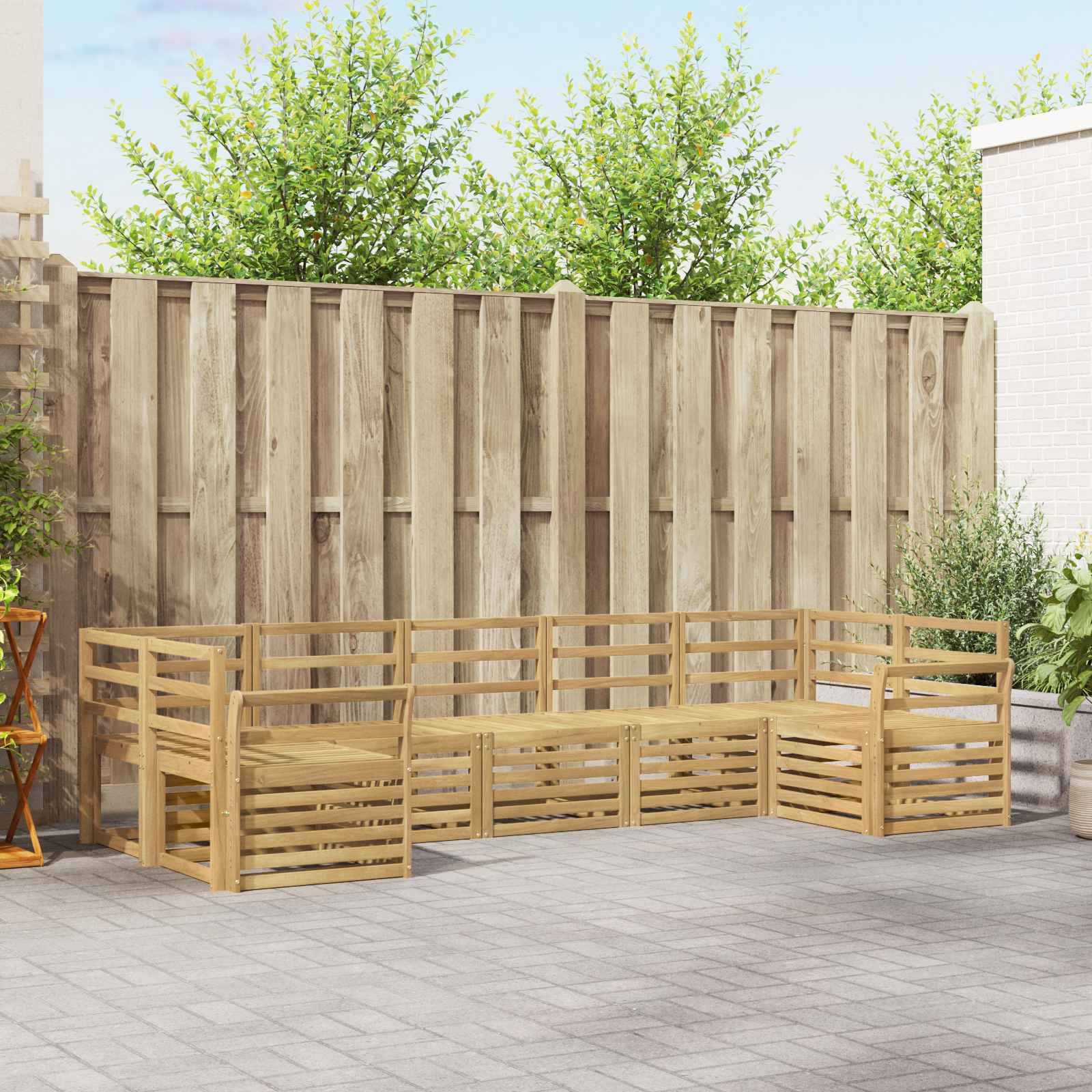vidaXL Outdoor-Sofagarnitur 7 pcs Weiß 304 x 130,5 x 73 cm