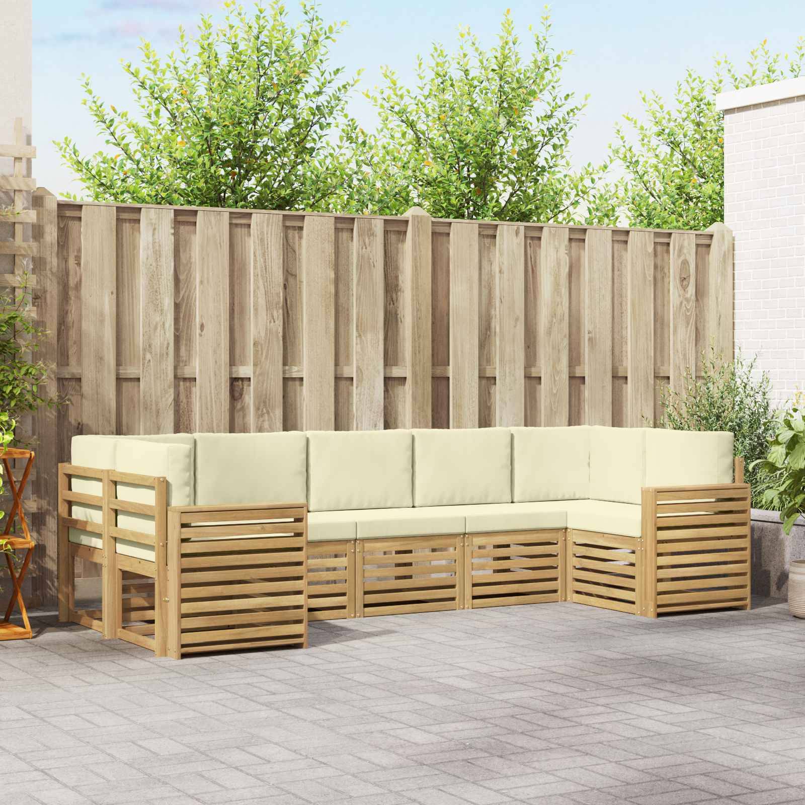 vidaXL Outdoor-Sofagarnitur 7 pcs Weiß und Creme 304 x 132,5 x 73 cm